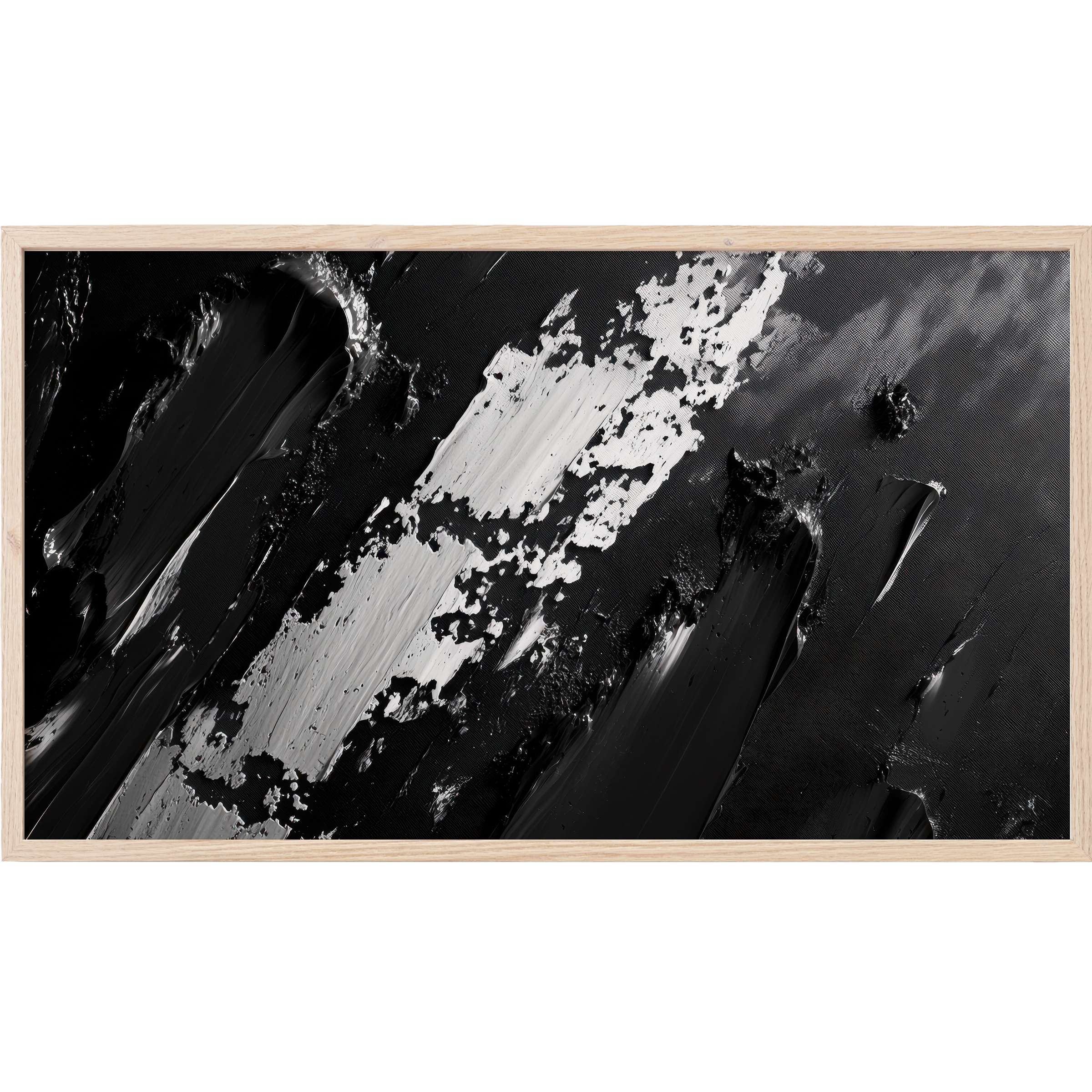 Elegant black and white textured brushstrokes create dynamic contrast in this abstract Frame TV Art masterpiece