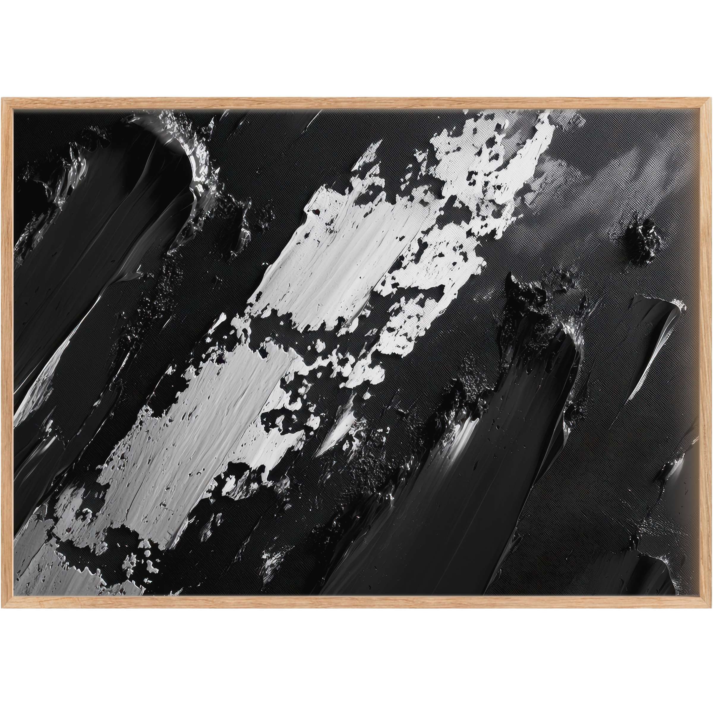 Bold abstract printable wall art with dynamic black and white strokes, evoking a modern, sophisticated, and powerful ambiance