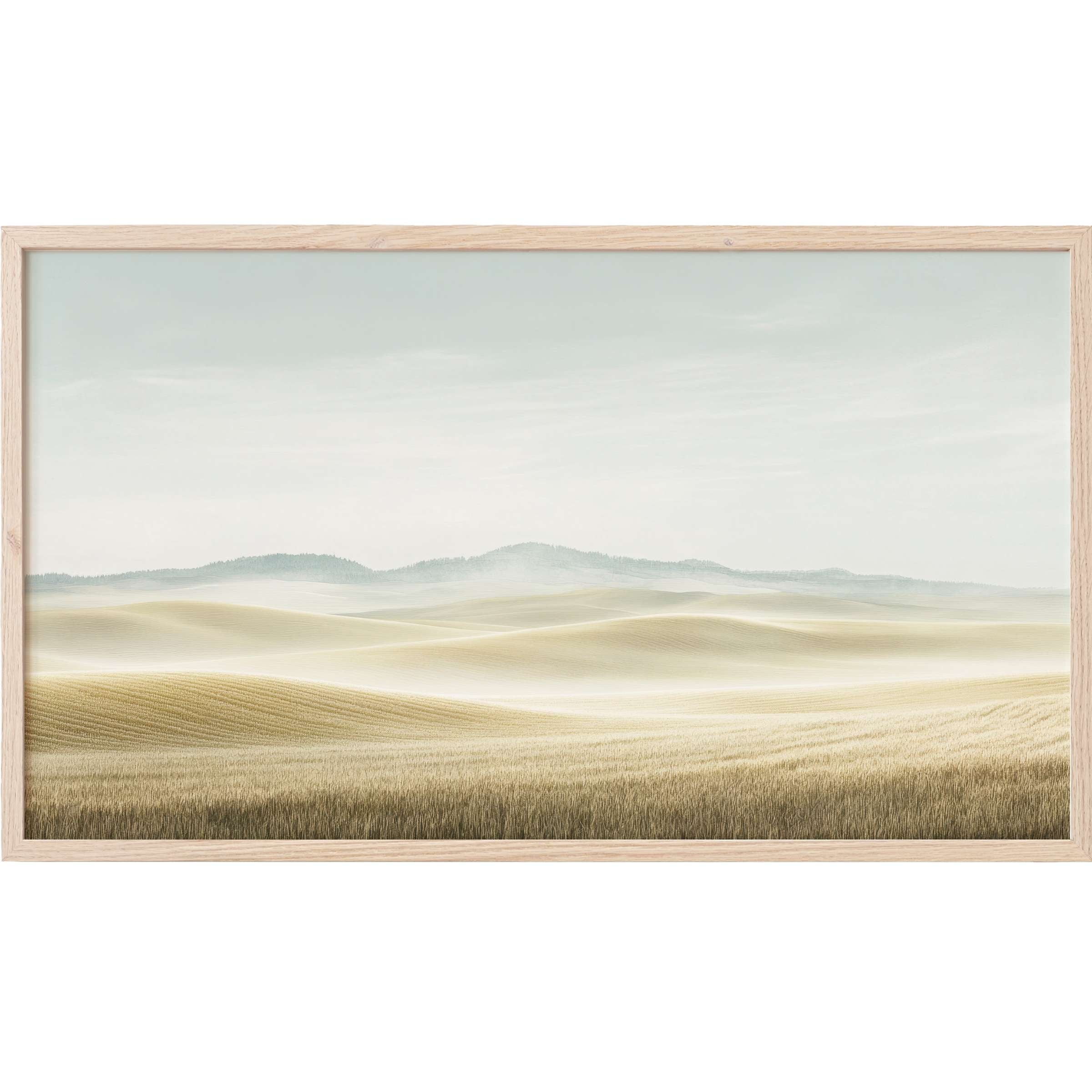 Serene landscape of soft beige dunes under pale blue sky, minimalist and calm neutral Frame TV Art
