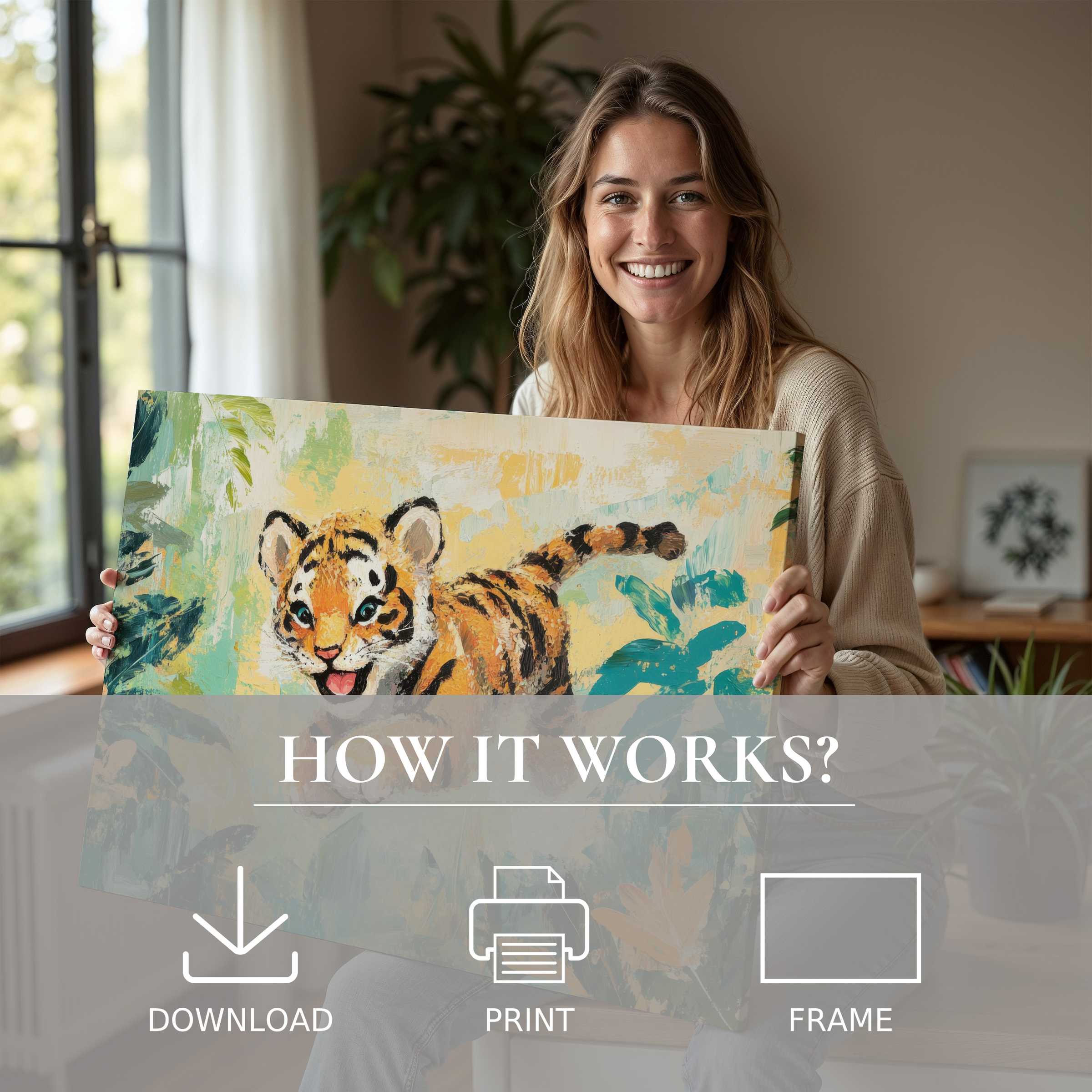 Radiant joy infuses a modern home as a nursery digital art print transforms walls with charming, effortless elegance and warmth