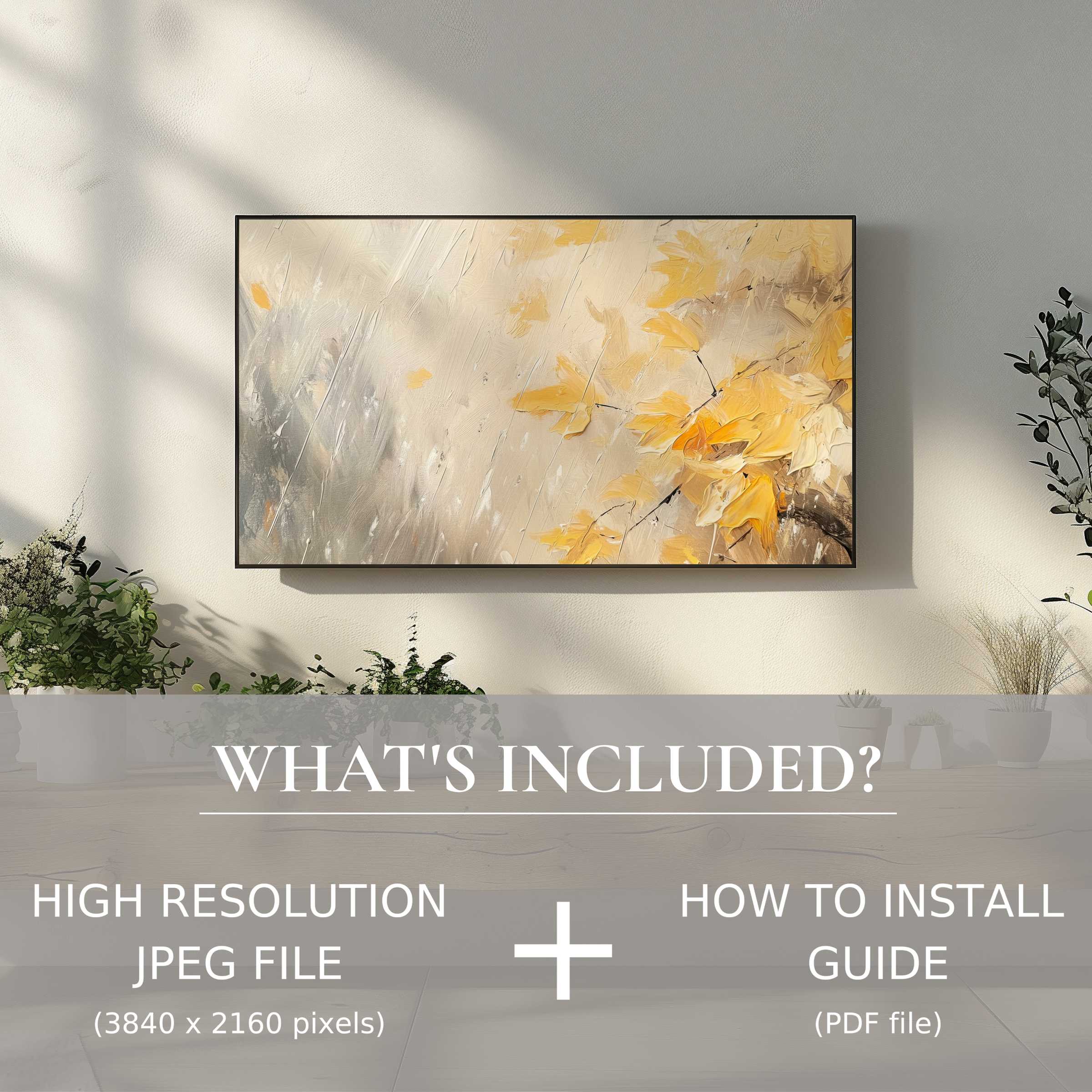 Elegant tree digital TV art download with seamless digital use, elevating living spaces with modern autumnal charm