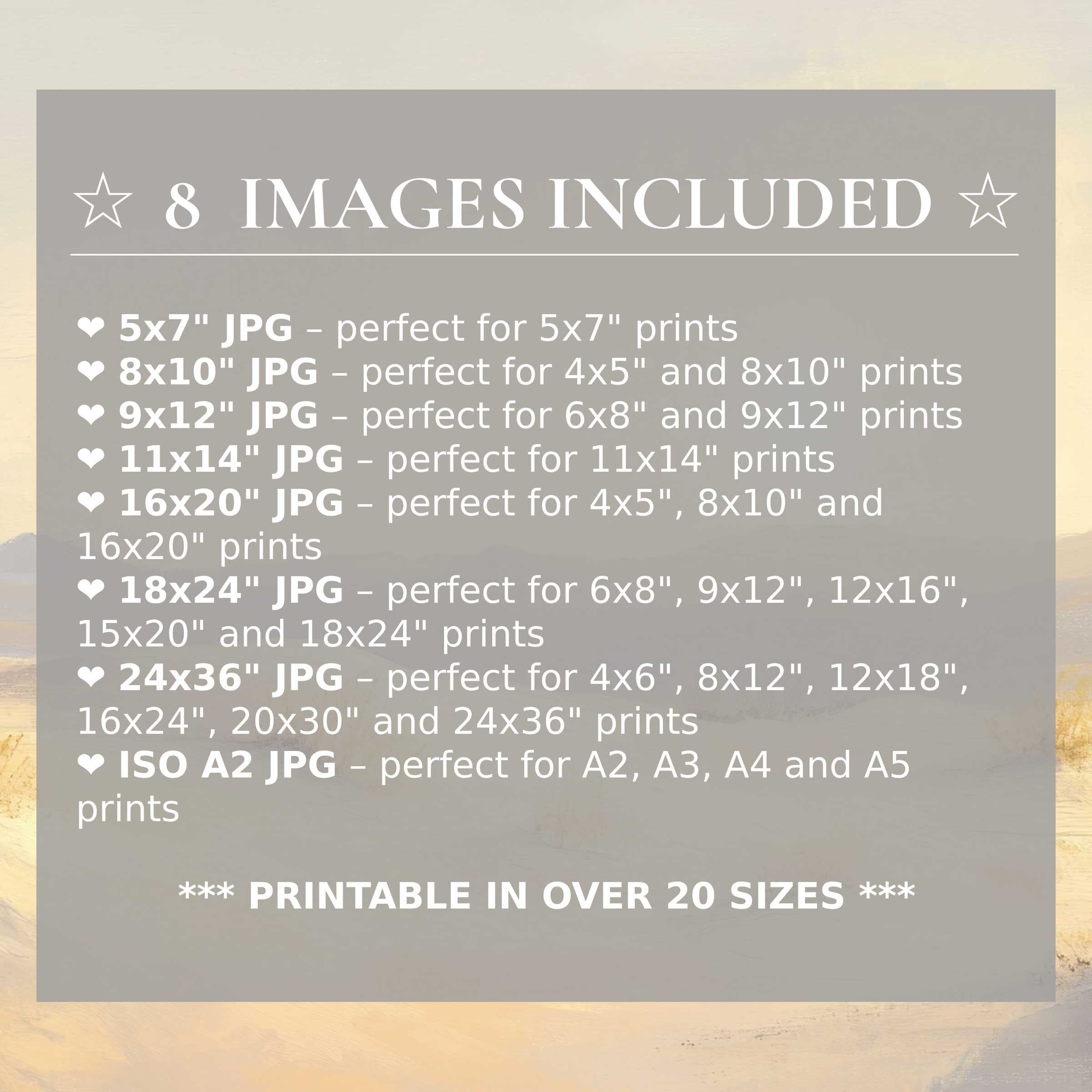 Radiant landscape digital print in soft earth tones and serene blues, elevating modern interiors with style; includes 8 high-quality sizes