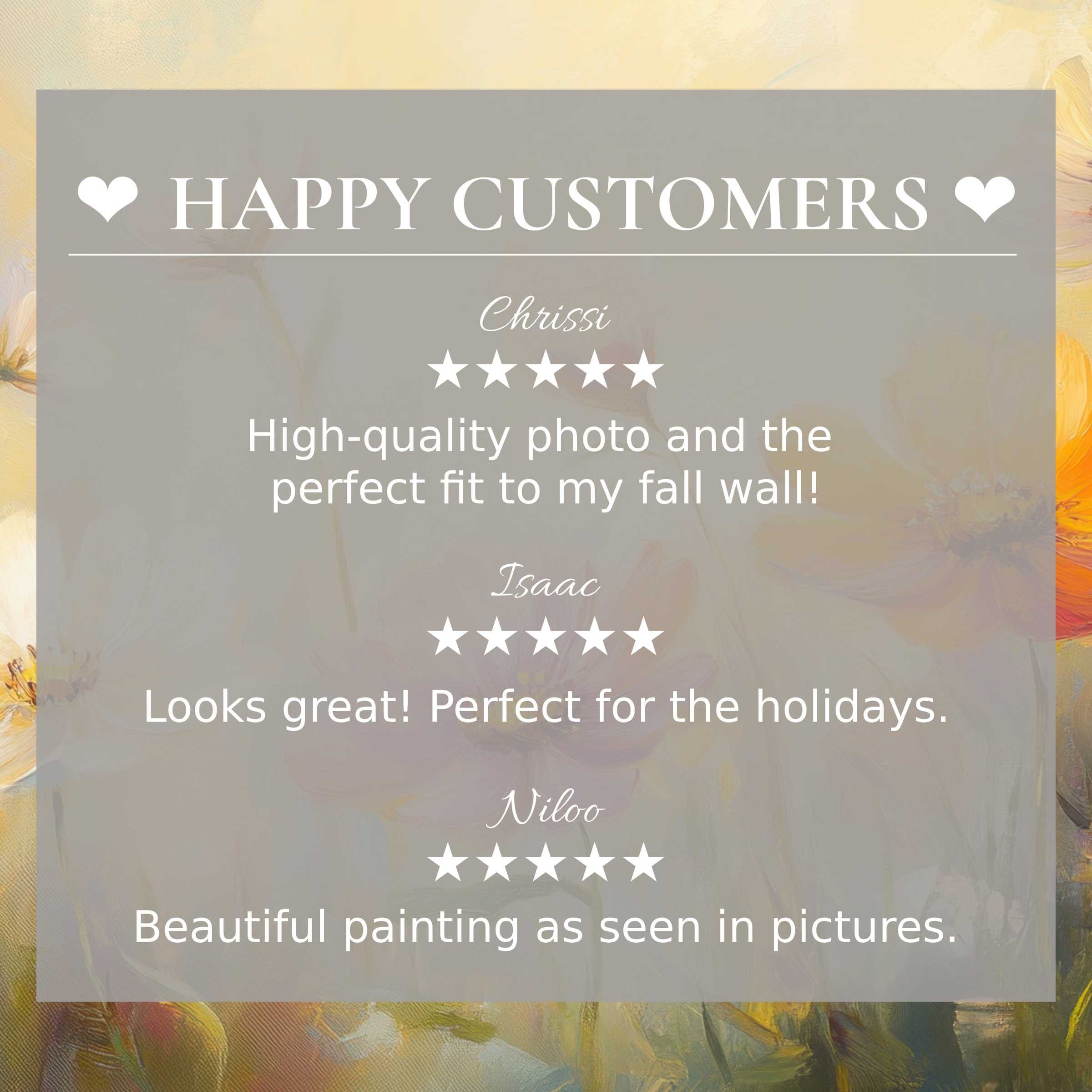 Floral art for Frame TV with soft sunset hues, showcasing happy customer reviews that inspire trust and elegance