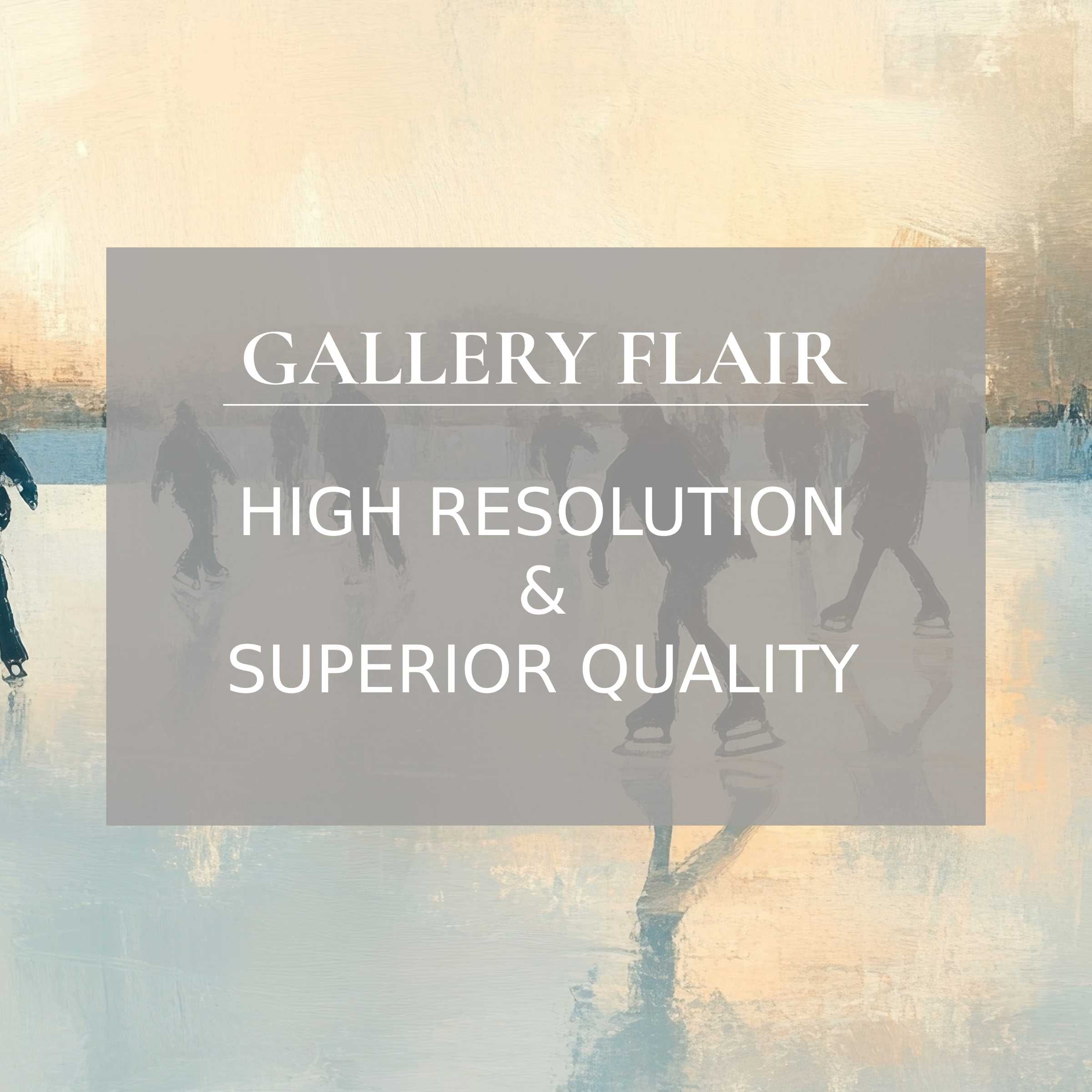 Winter printable art capturing a serene ice-skating scene, radiating calm sophistication with exquisite, high-res detail