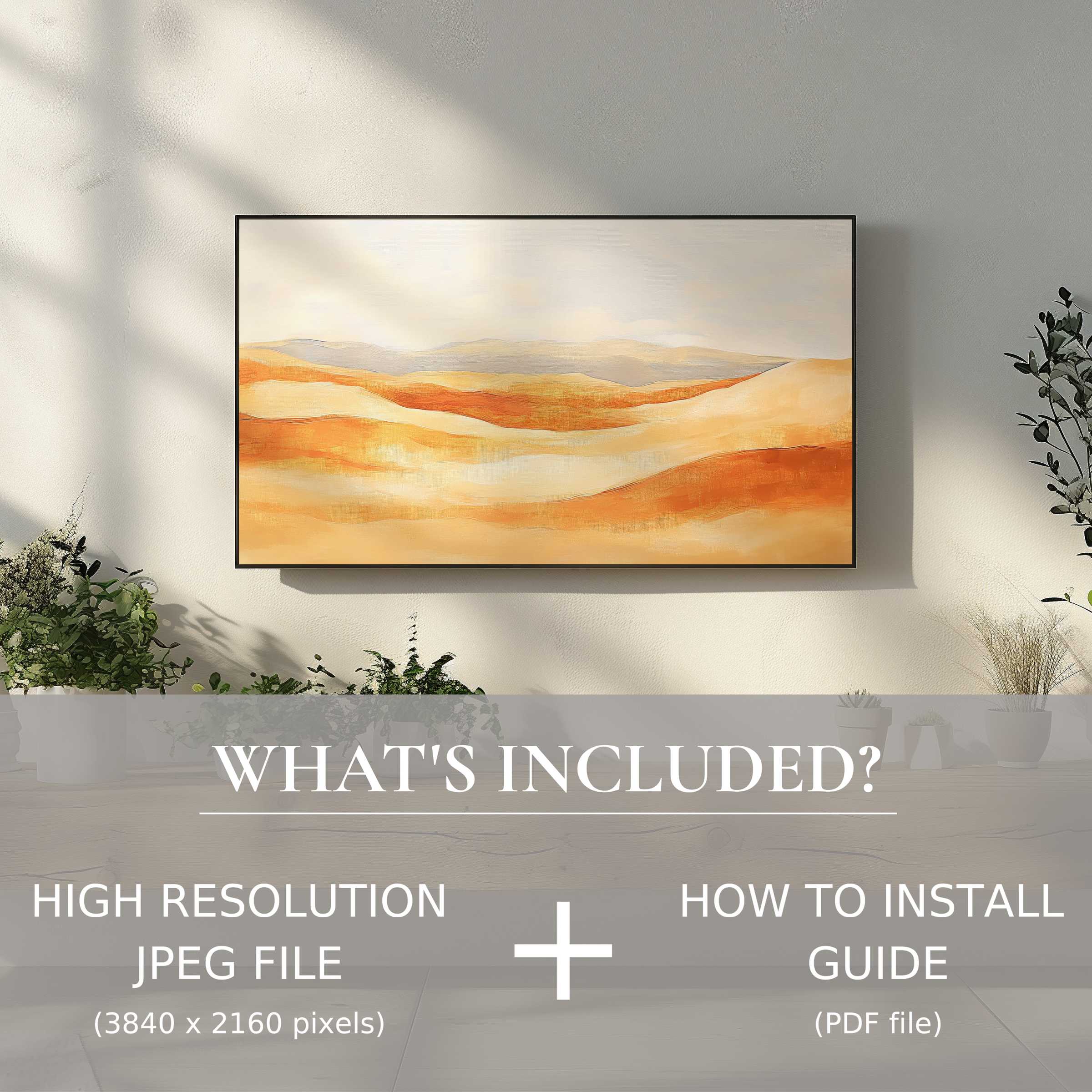 Elegant boho digital TV art download showcasing warm desert hues, easy to use and enhancing any stylish living space
