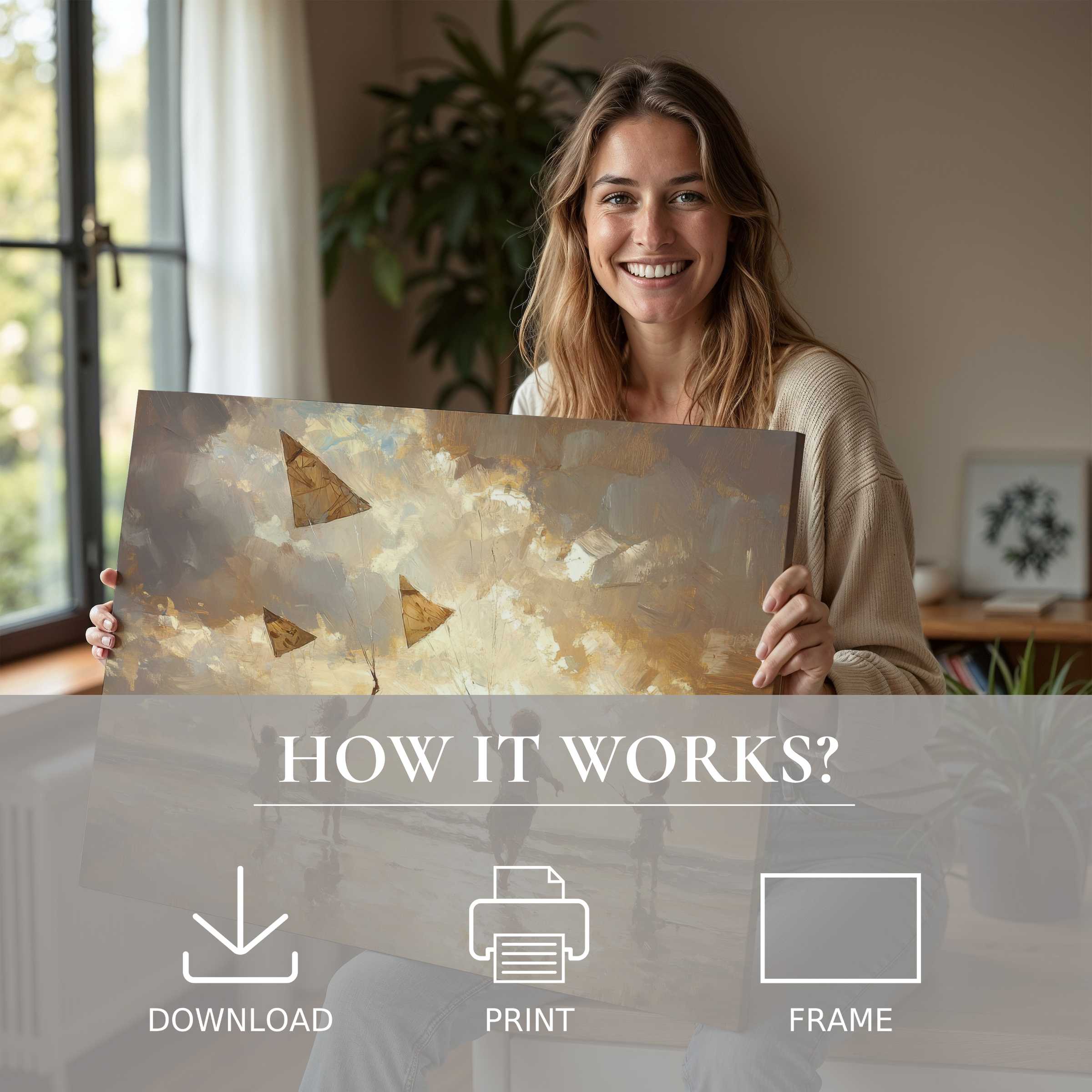 Radiating warmth and joy, this beach digital art print transforms any modern home into a serene sanctuary of connection and elegance