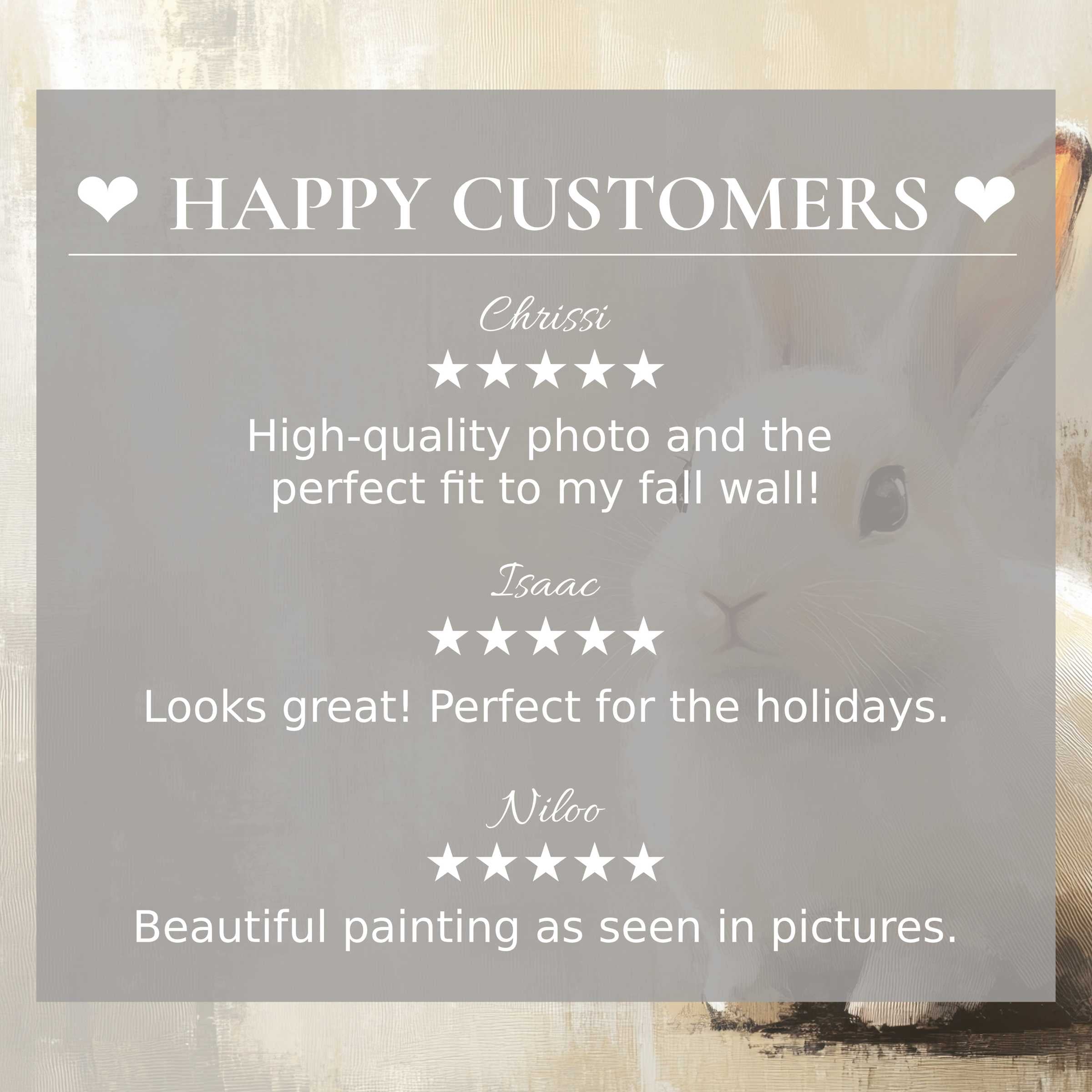 Elegant easter art for Frame TV with soft rabbit tones, showcasing happy customer reviews that inspire trust and style