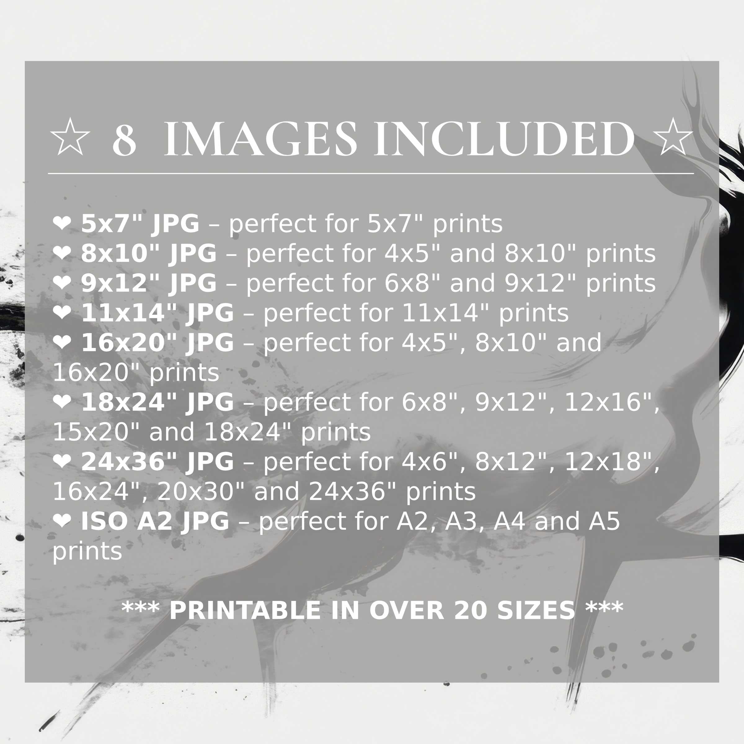 Black and white digital print with striking contrast and fluid form, delivered in 8 high-quality sizes for versatile, elegant modern interiors