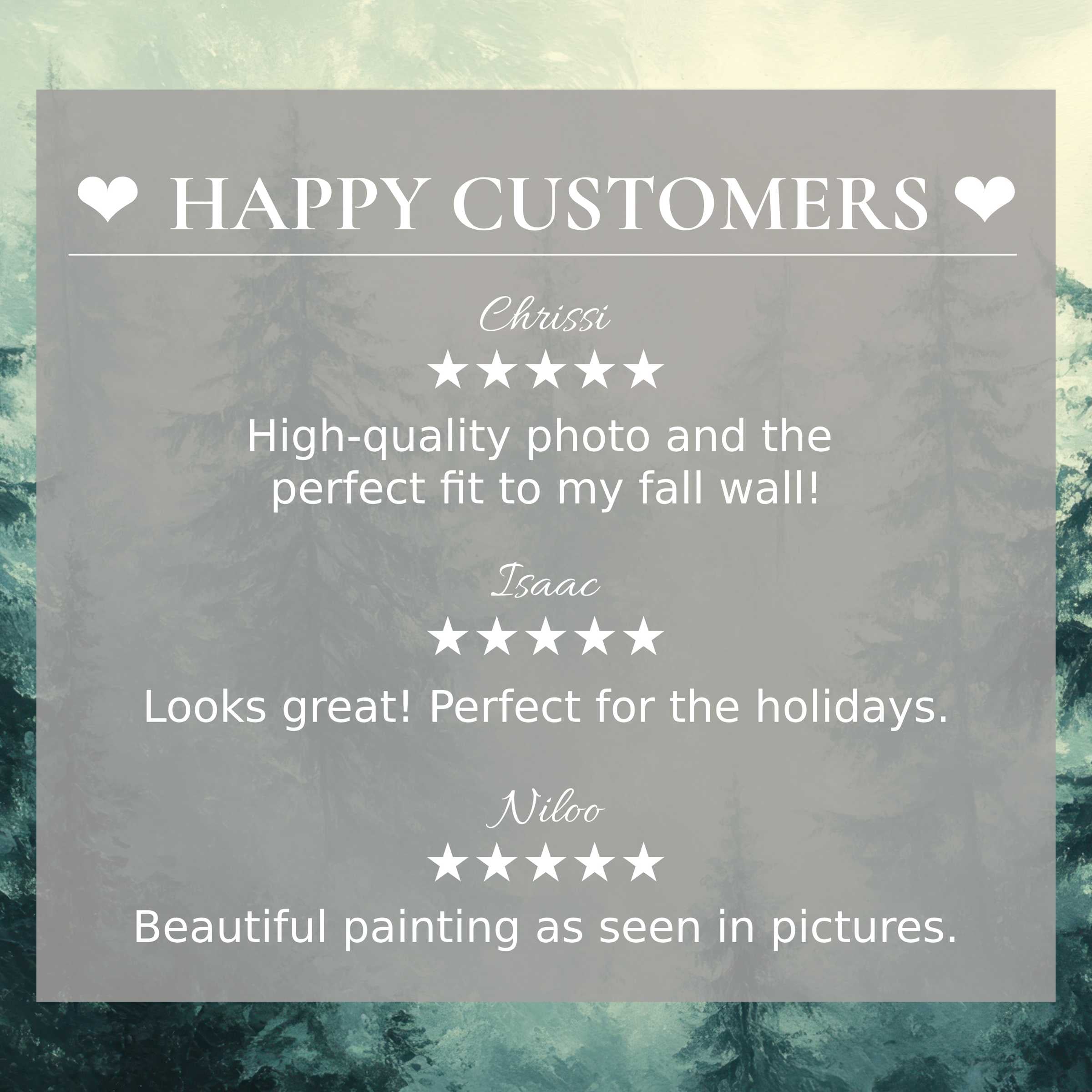 Elegant botanical art for Frame TV with misty green forest backdrop, inspiring trust through happy customer reviews