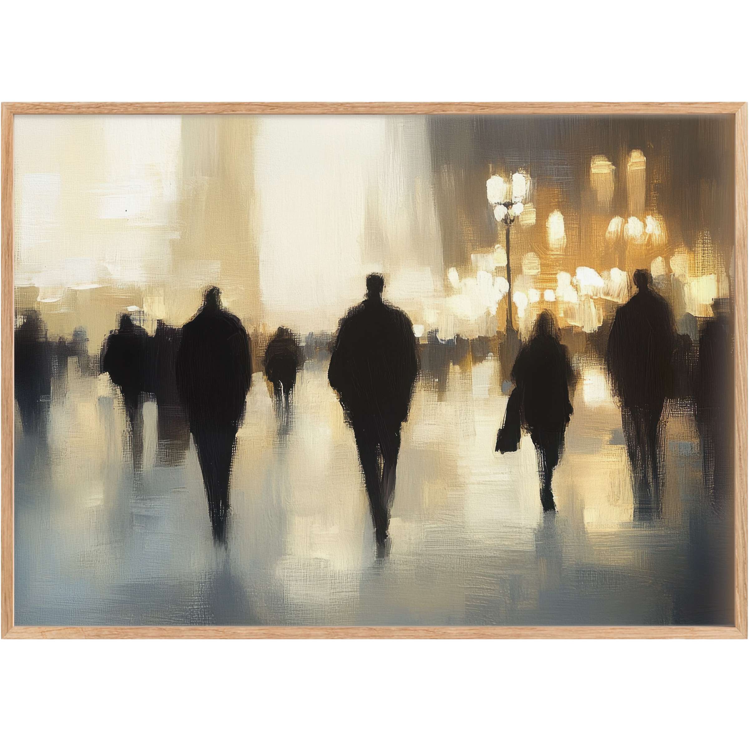 Urban printable wall art evokes a serene twilight cityscape with soft golds and deep shadows, inspiring calm sophistication