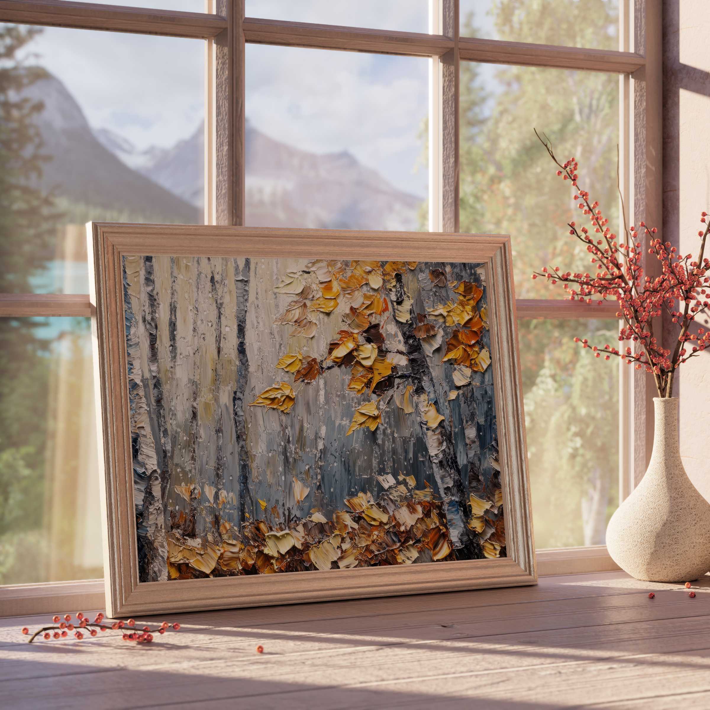 Autumnal tree downloadable art with rich texture and warm hues, elevating serene, design-forward interiors with timeless elegance