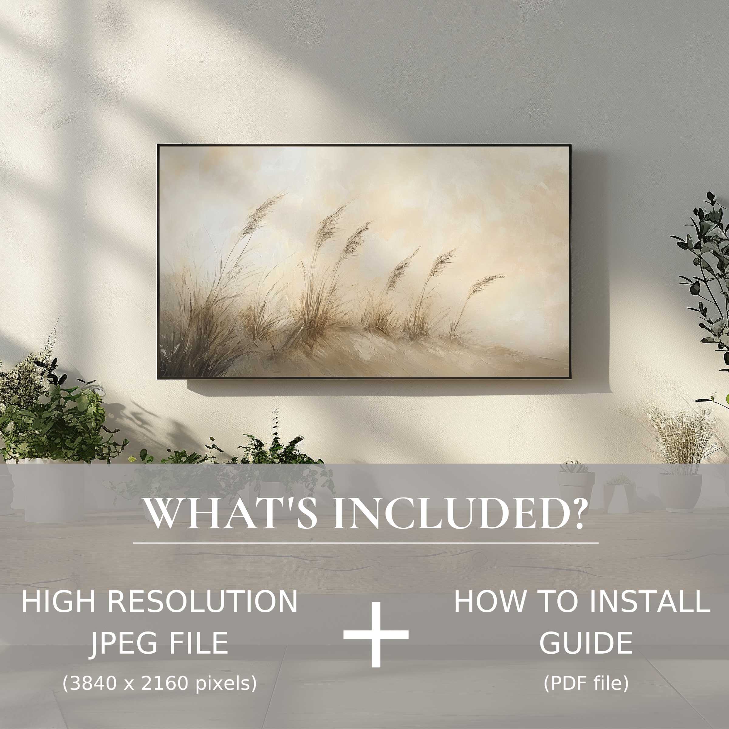 Elegant coastal digital TV art download with easy use, enhancing living spaces with serene, modern beachscape decor