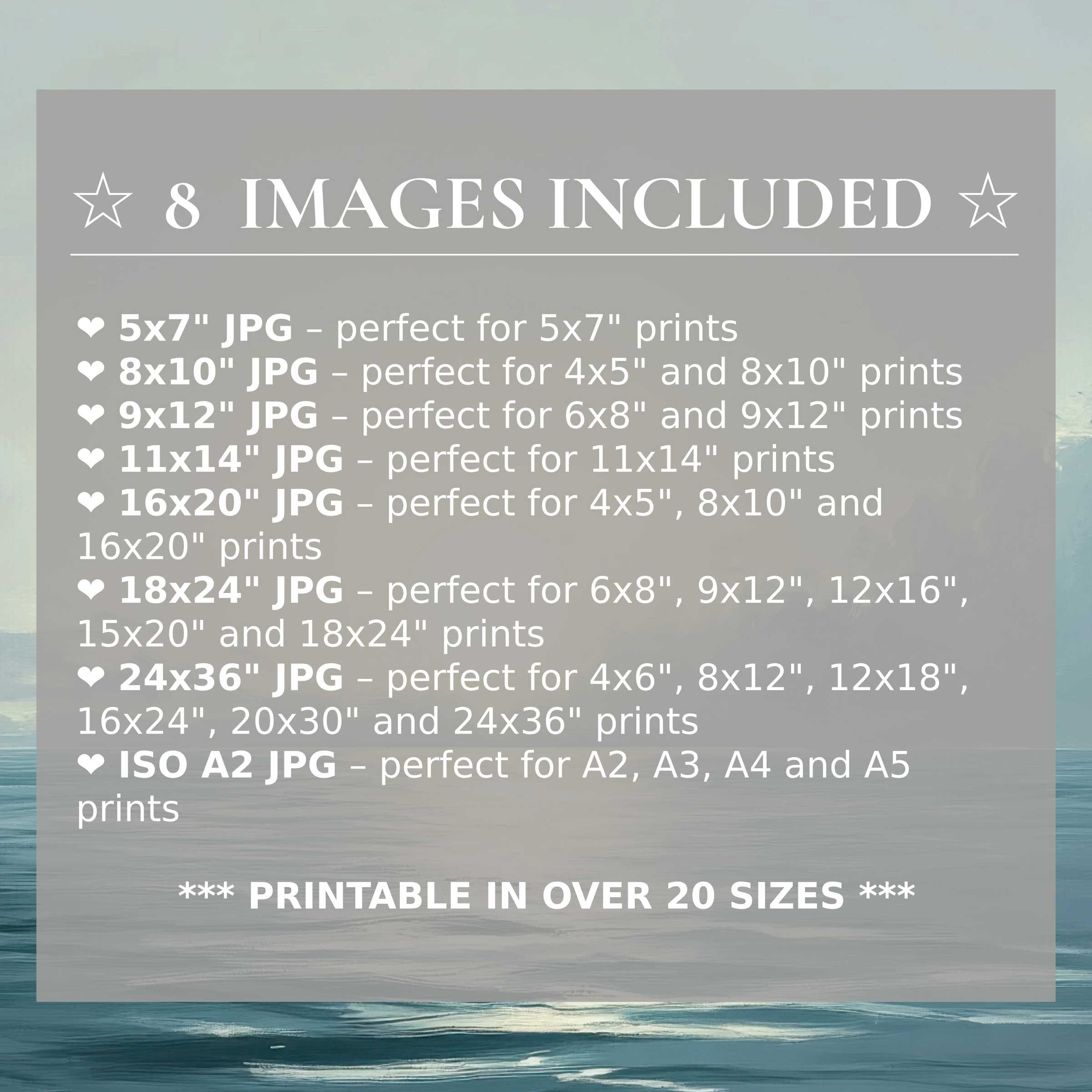 Radiant landscape digital print in serene blues and soft grays, elevating modern interiors with style and included 8 high-quality sizes