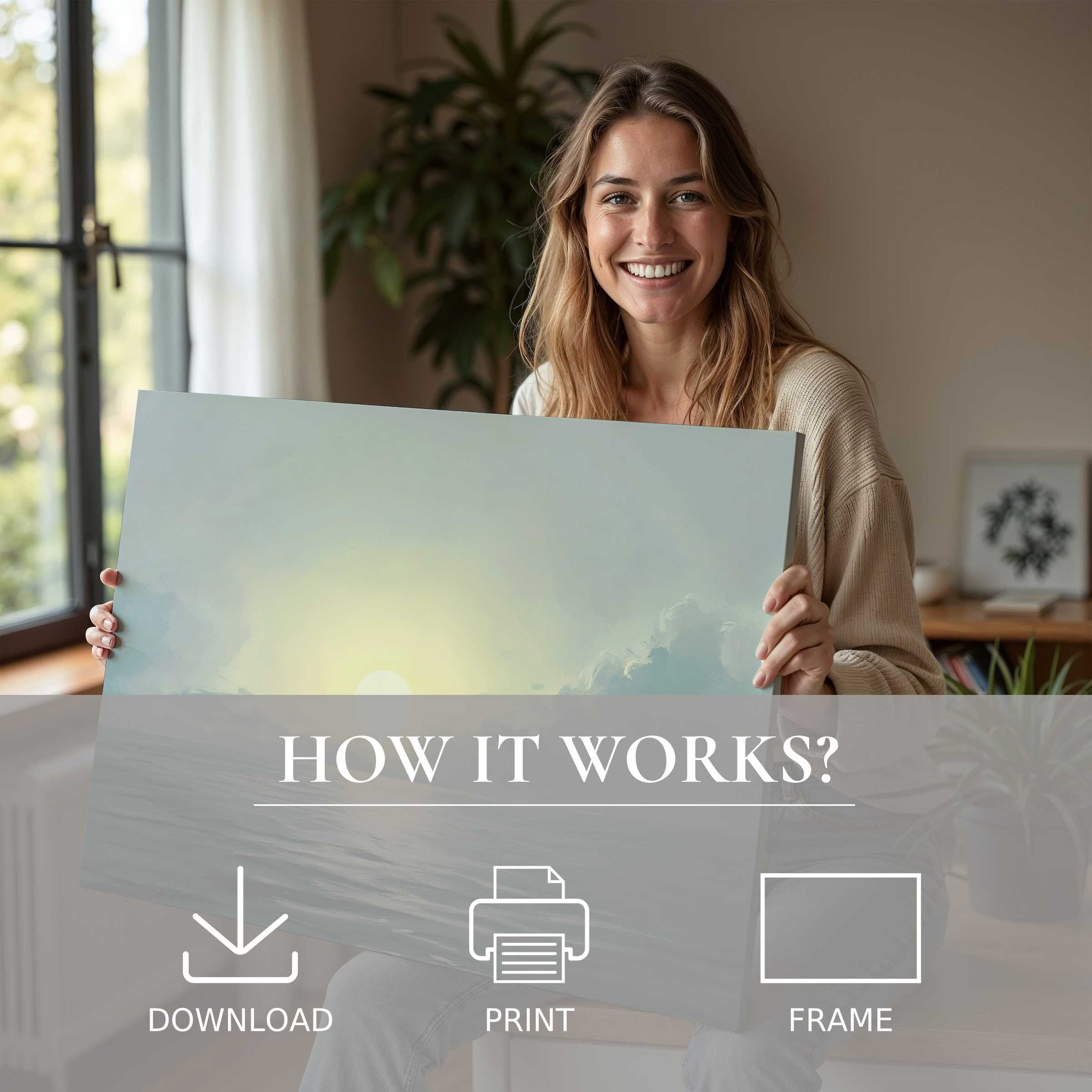 Radiant landscape digital art print embraced in a modern home, inspiring joy and calm through effortless style and connection