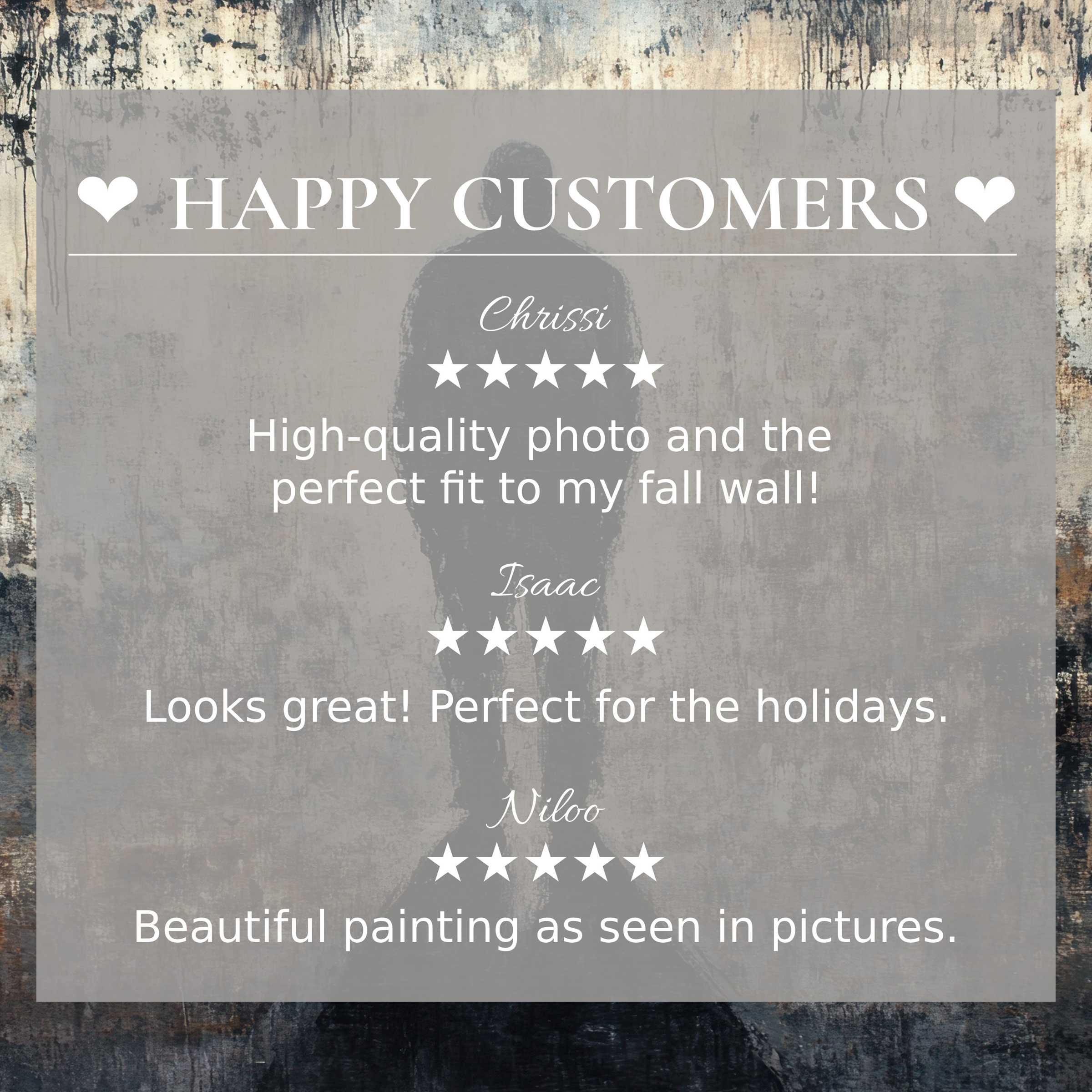 Street art for Frame TV with textured urban background; elegant layout shows happy customer reviews, inspiring trust