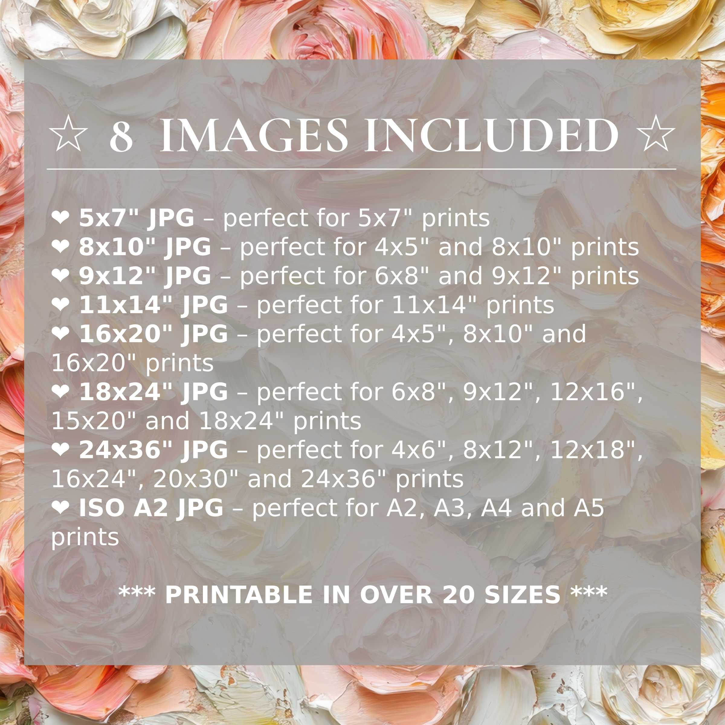 Floral digital print in radiant blush, peach, and cream hues, included in 8 high-quality sizes to elevate modern interiors with effortless style and versatile elegance