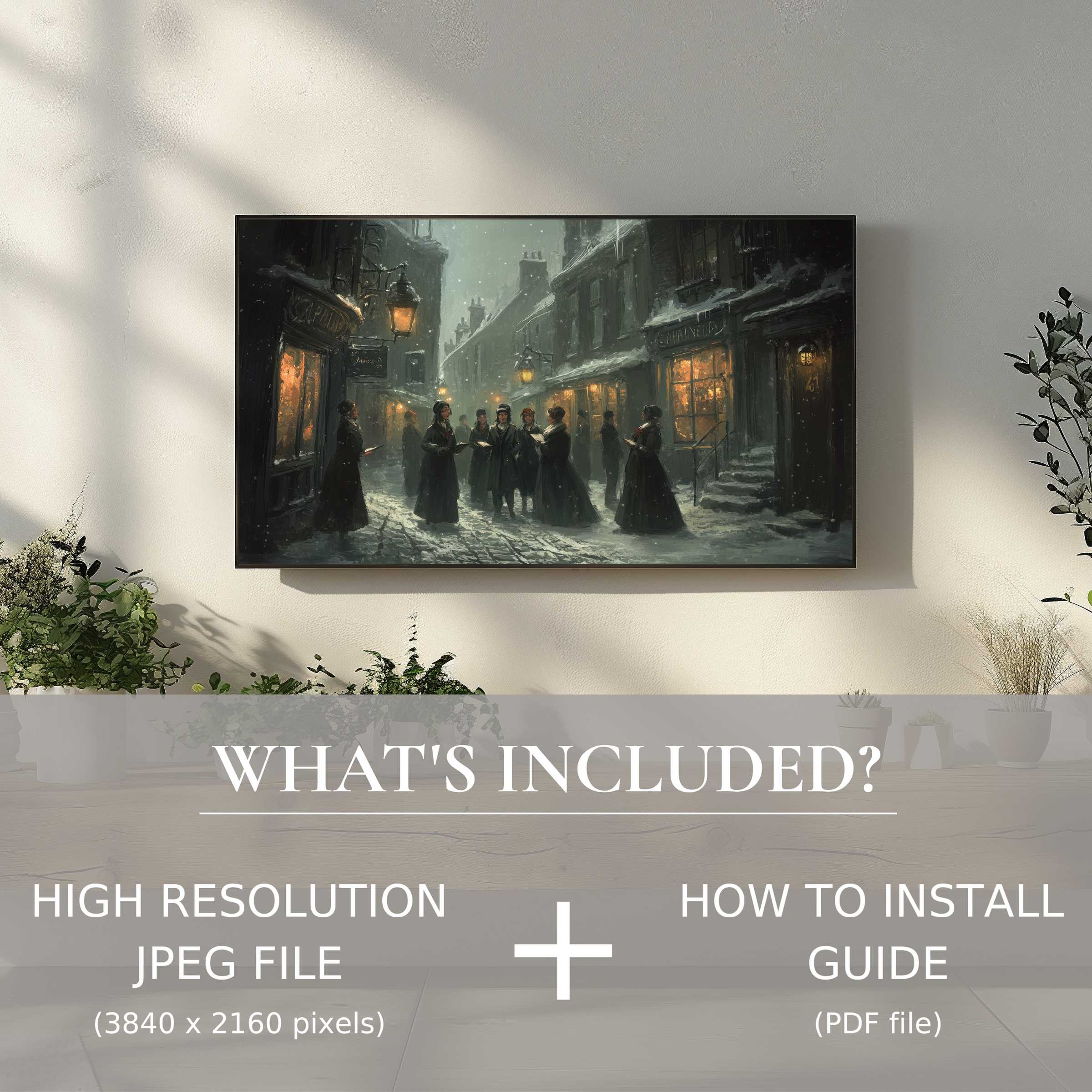 Elegant christmas digital TV art download, easy to use, enhances modern living spaces with cozy holiday charm