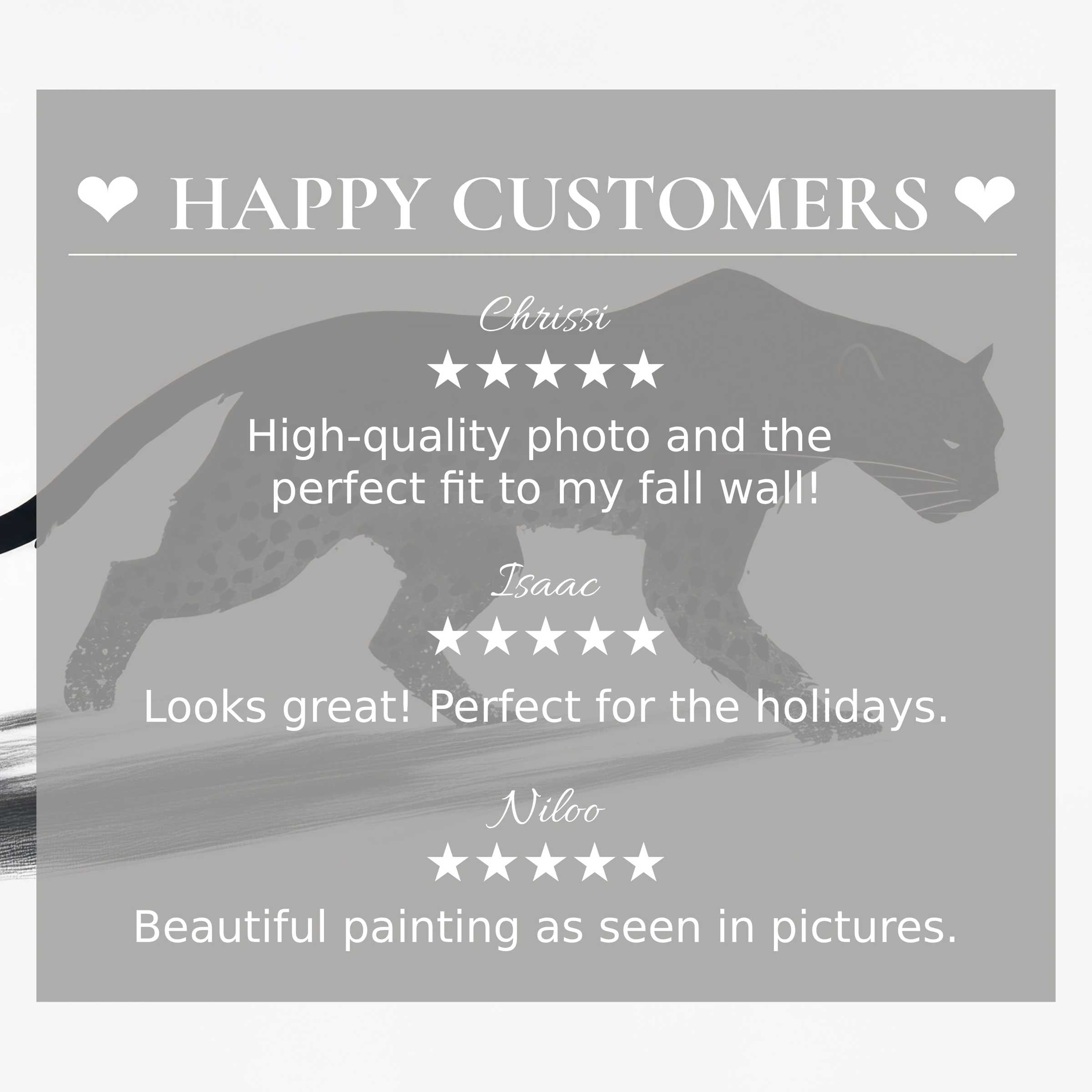 Black and white art for Frame TV with sleek panther background, inspiring trust through happy customer reviews and refined style