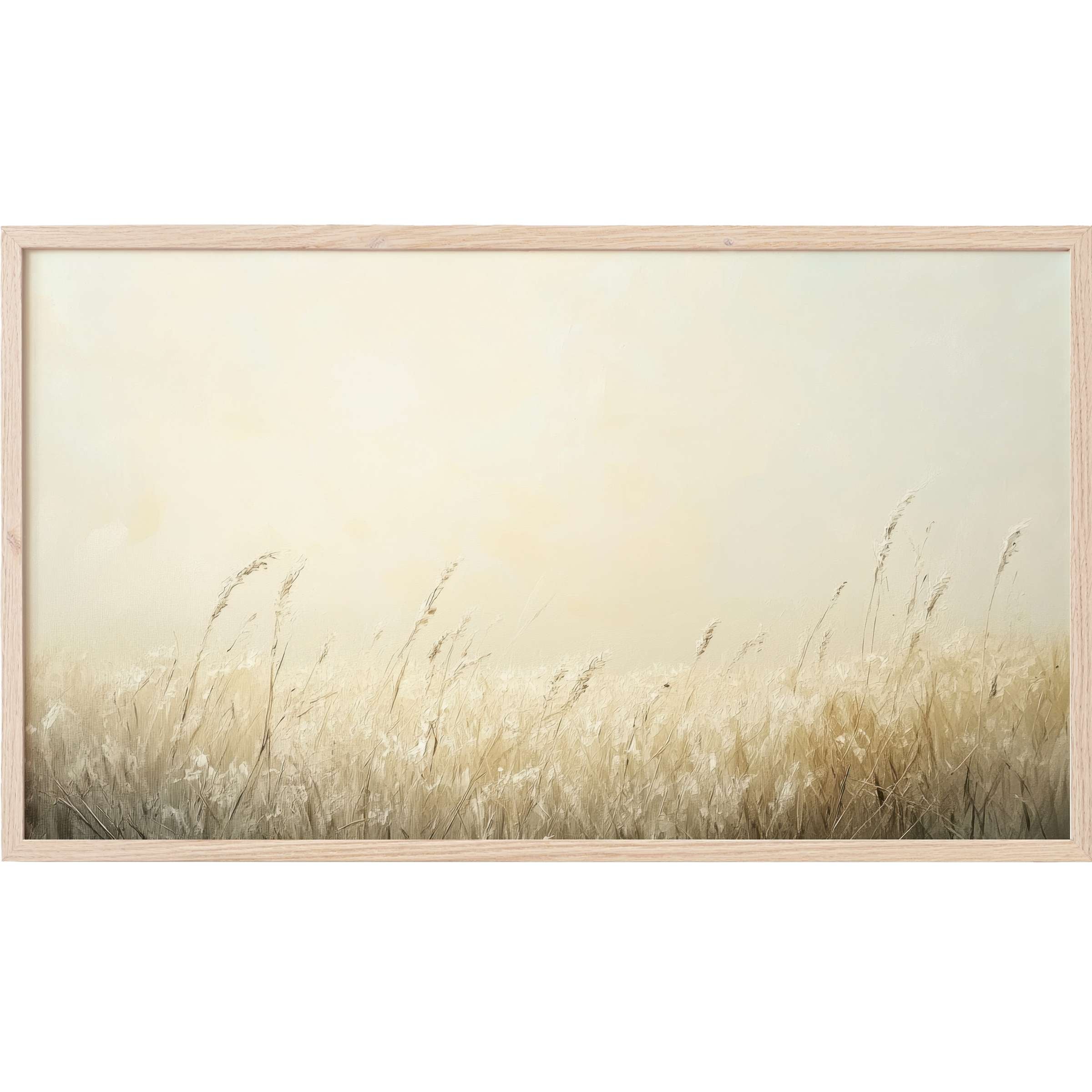 Elegant botanical Frame TV Art with soft beige and cream hues, depicting delicate grasses in a serene, modern style