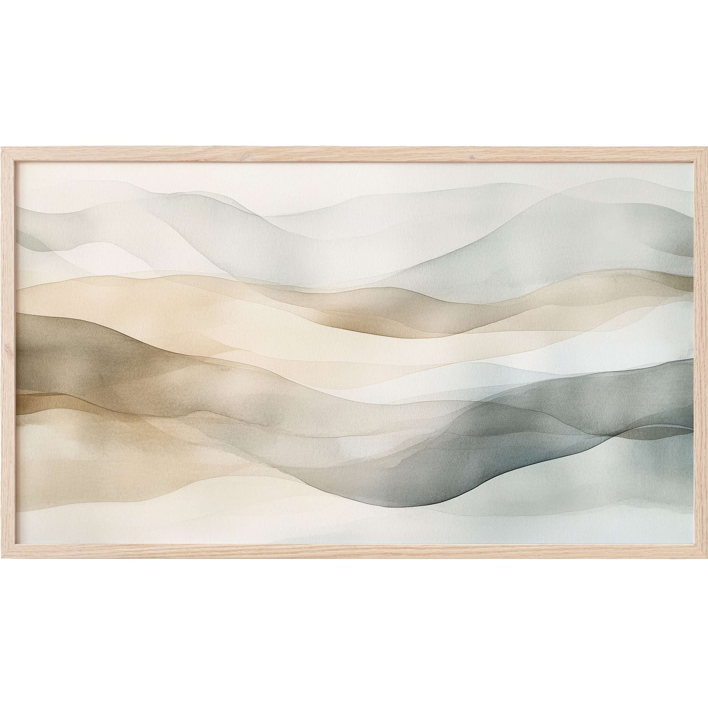 Soft flowing layers of beige and gray tones create serene neutral Frame TV Art with an elegant, modern watercolor effect