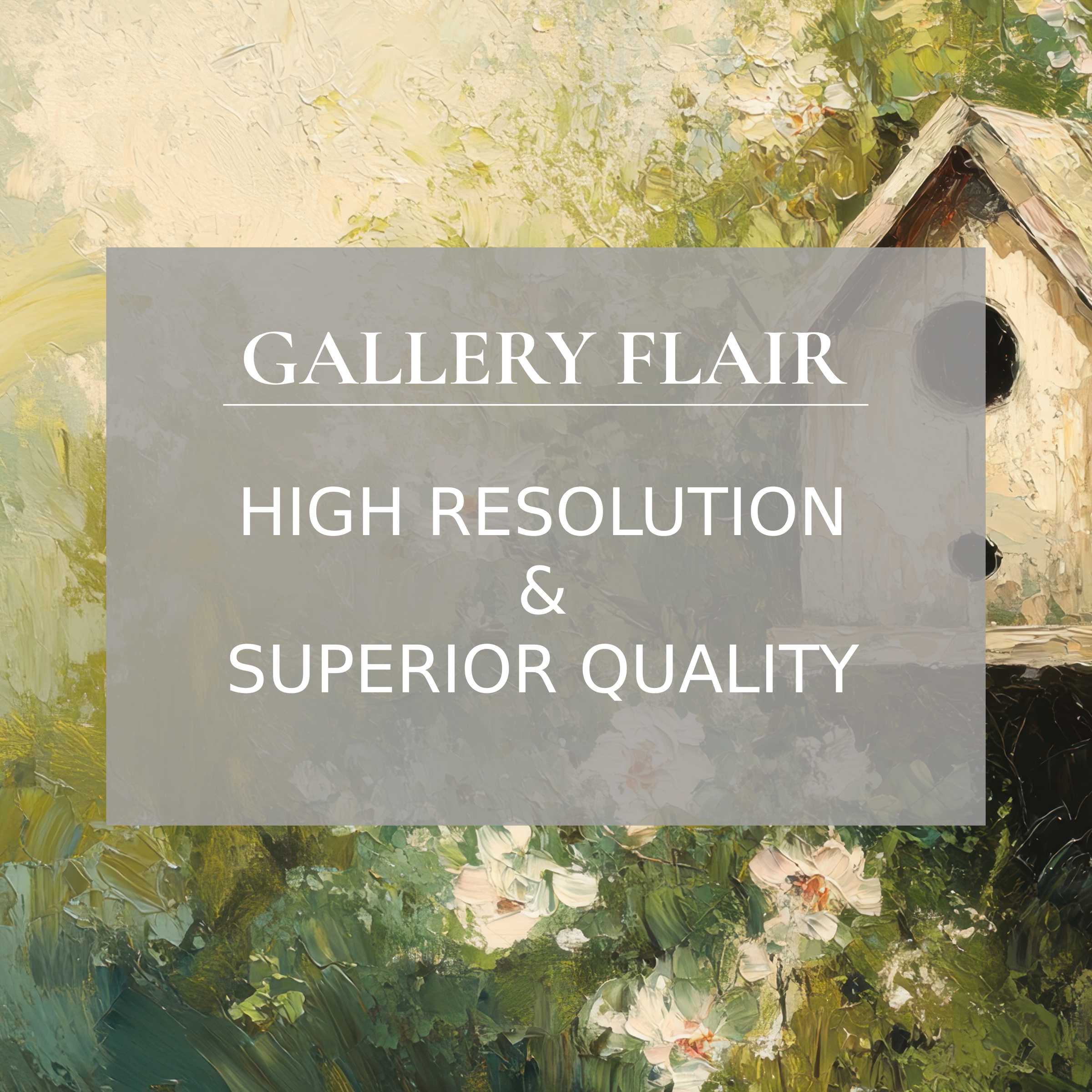 Spring printable art featuring textured floral brushstrokes and a quaint birdhouse, infusing calm elegance and refined charm into modern interiors with premium, high-resolution detail