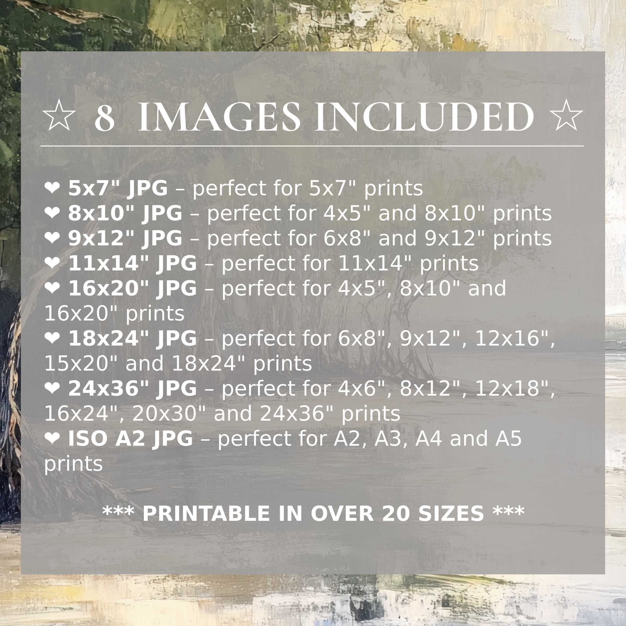 Radiant beach digital print in soothing green and sandy tones, elevating modern interiors with 8 included sizes for versatile, effortless style