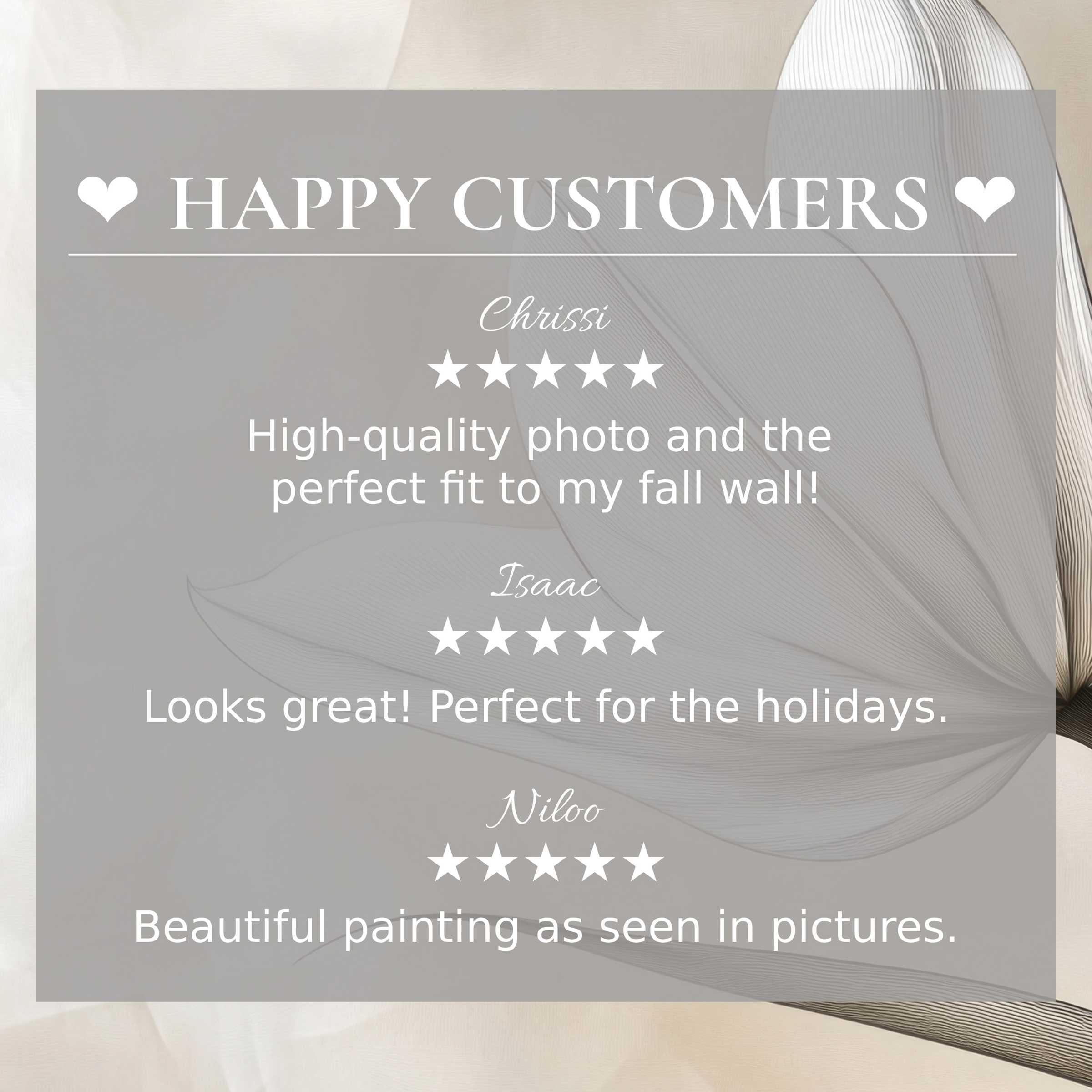 Minimalist art for Frame TV with delicate floral lines, showcasing happy customer reviews and refined elegance