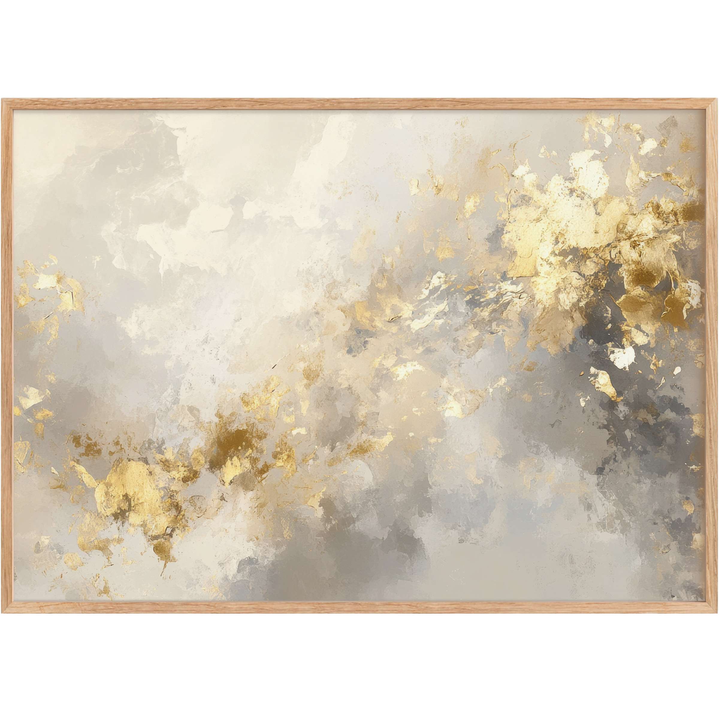 Ethereal abstract printable wall art in soft grays and warm golds, infusing spaces with luminous elegance and serene sophistication