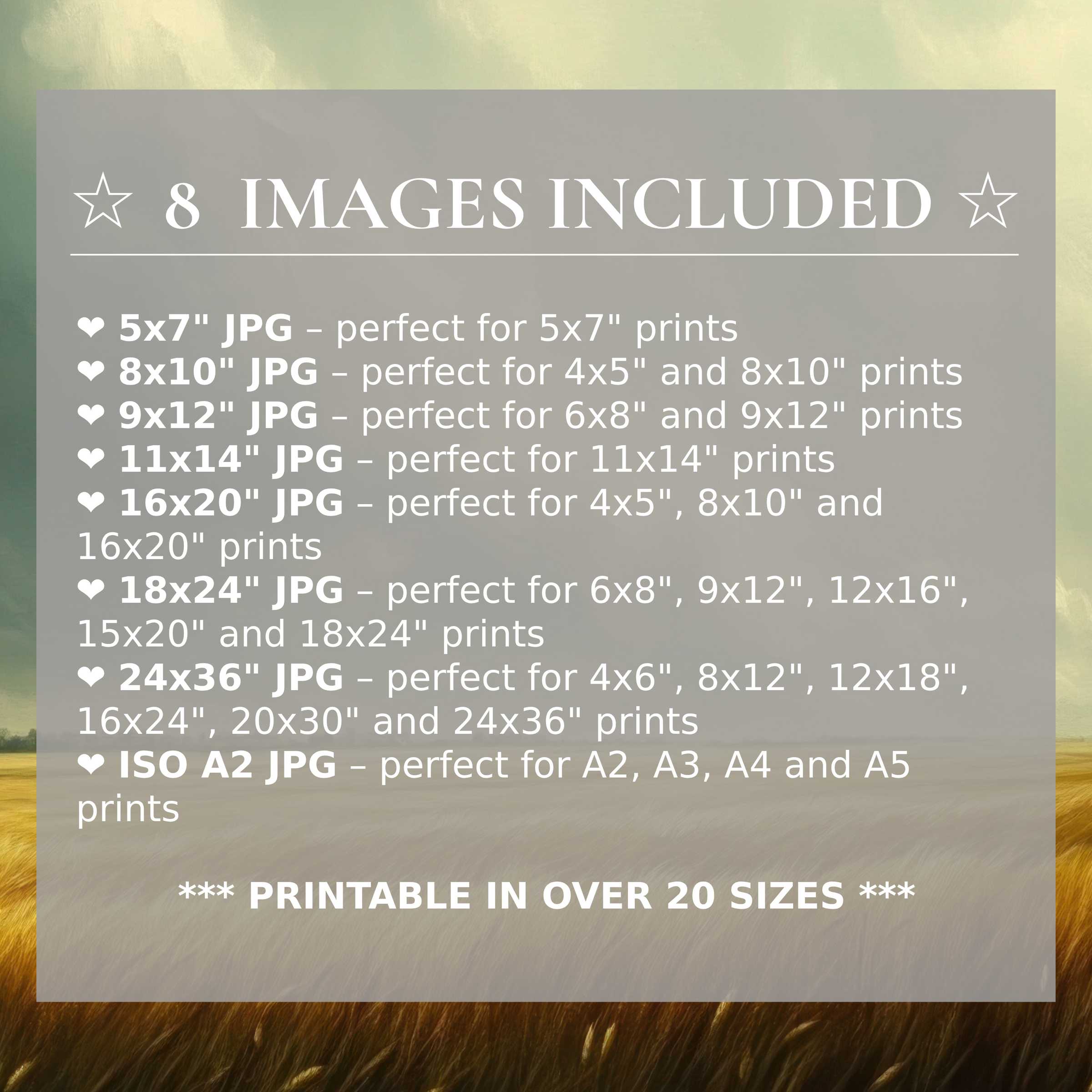 Radiant landscape digital print in warm golds and soft greens, included in 8 high-quality sizes to stylishly enhance modern interiors