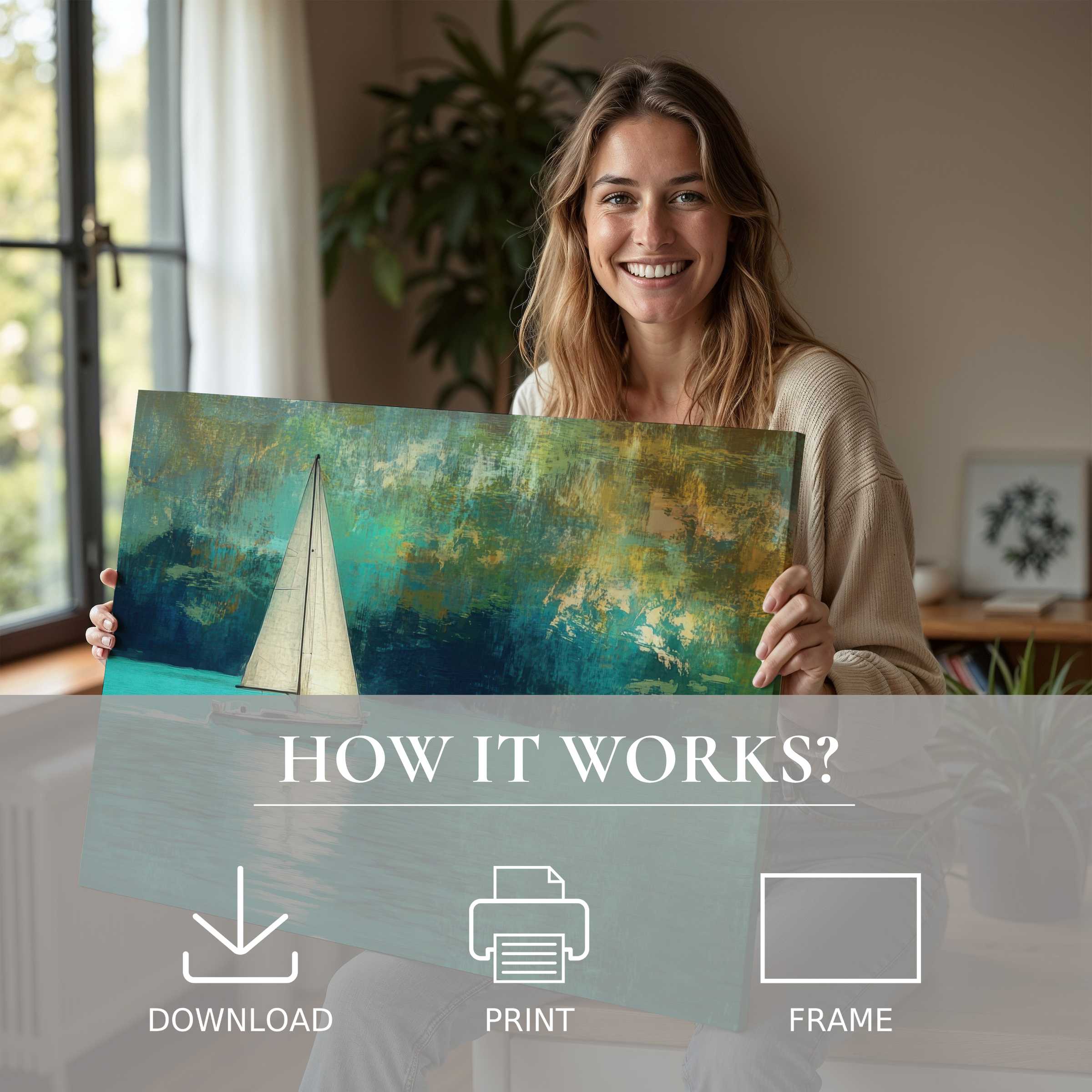 A radiant moment of joy and connection with a summer digital art print, enriching a modern home’s serene ambiance