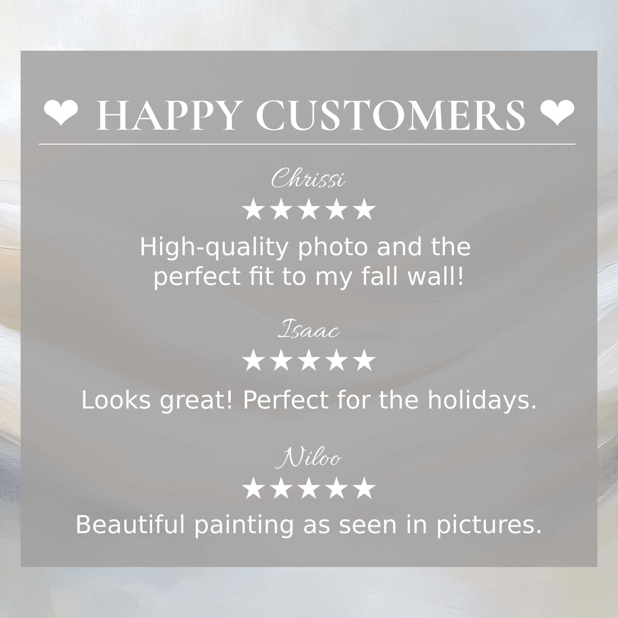 Positive reviews from happy customer showcase neutral art for Frame TV with elegant abstract sunset hues