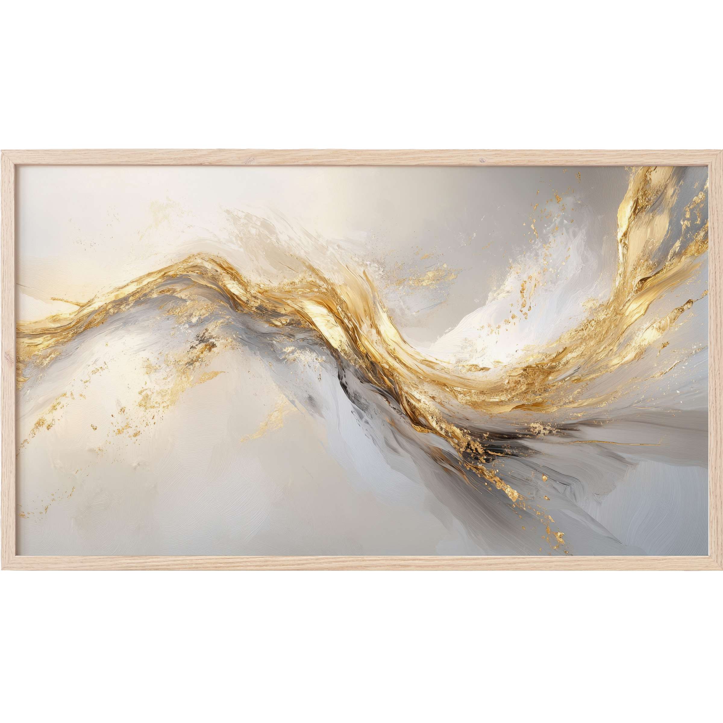 Elegant abstract Frame TV Art with flowing gold, beige, and gray hues in a modern, fluid visual style