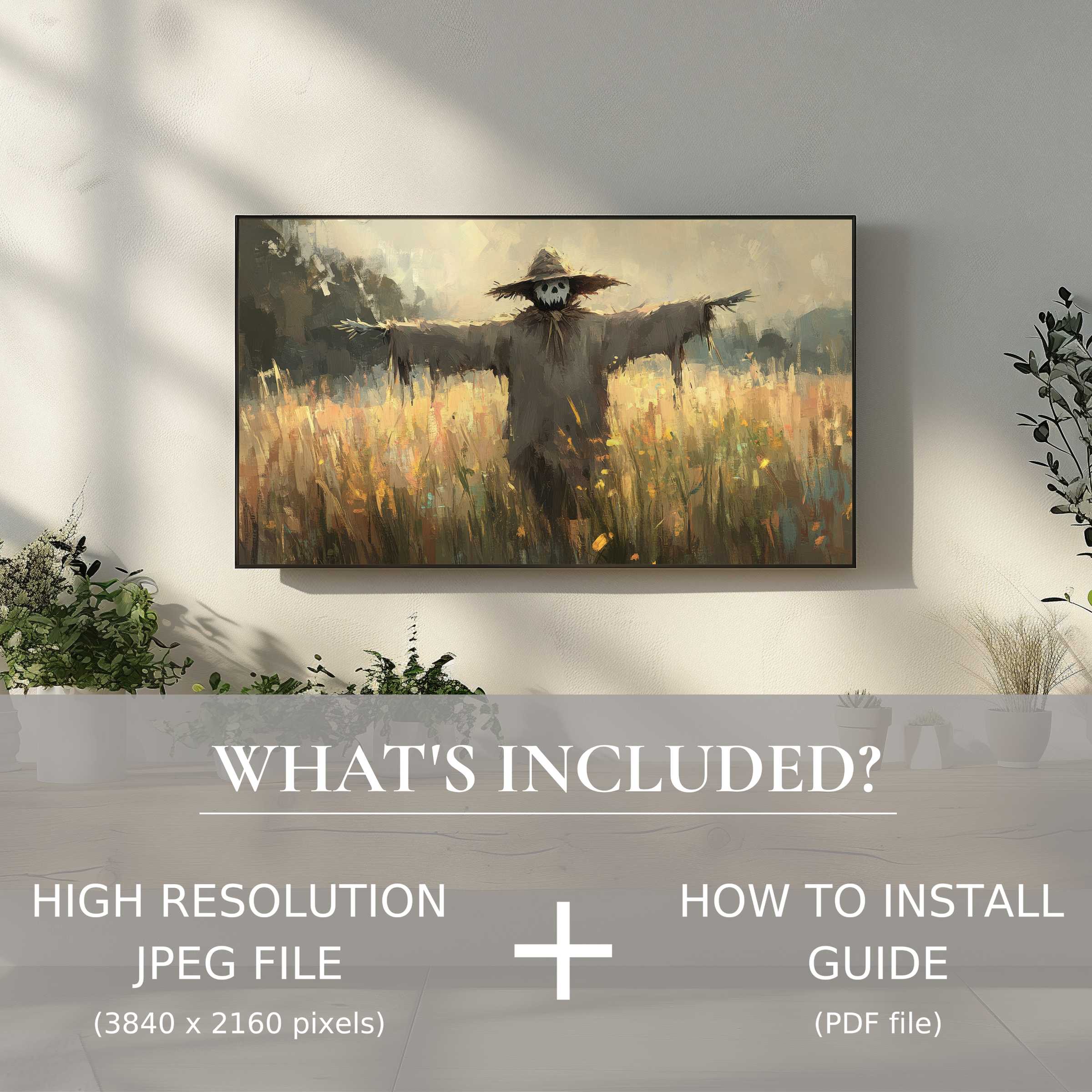 Elegant living room with warm light, showcasing a halloween digital TV art download for easy chic decor upgrade