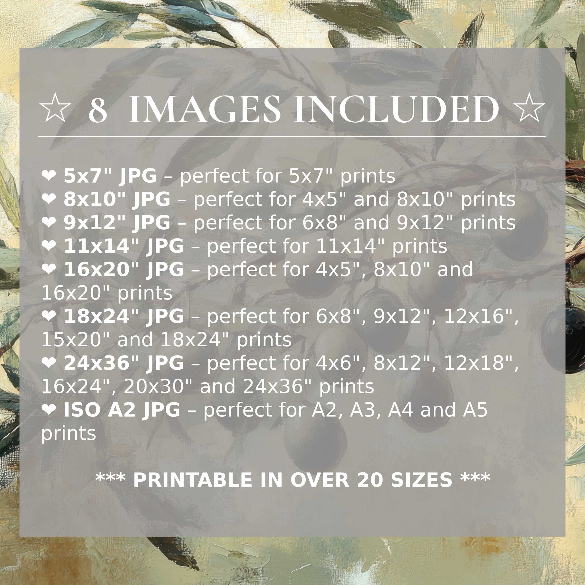 Botanical digital print with soothing olive and cream tones, available in 8 high-quality sizes to elevate modern interiors