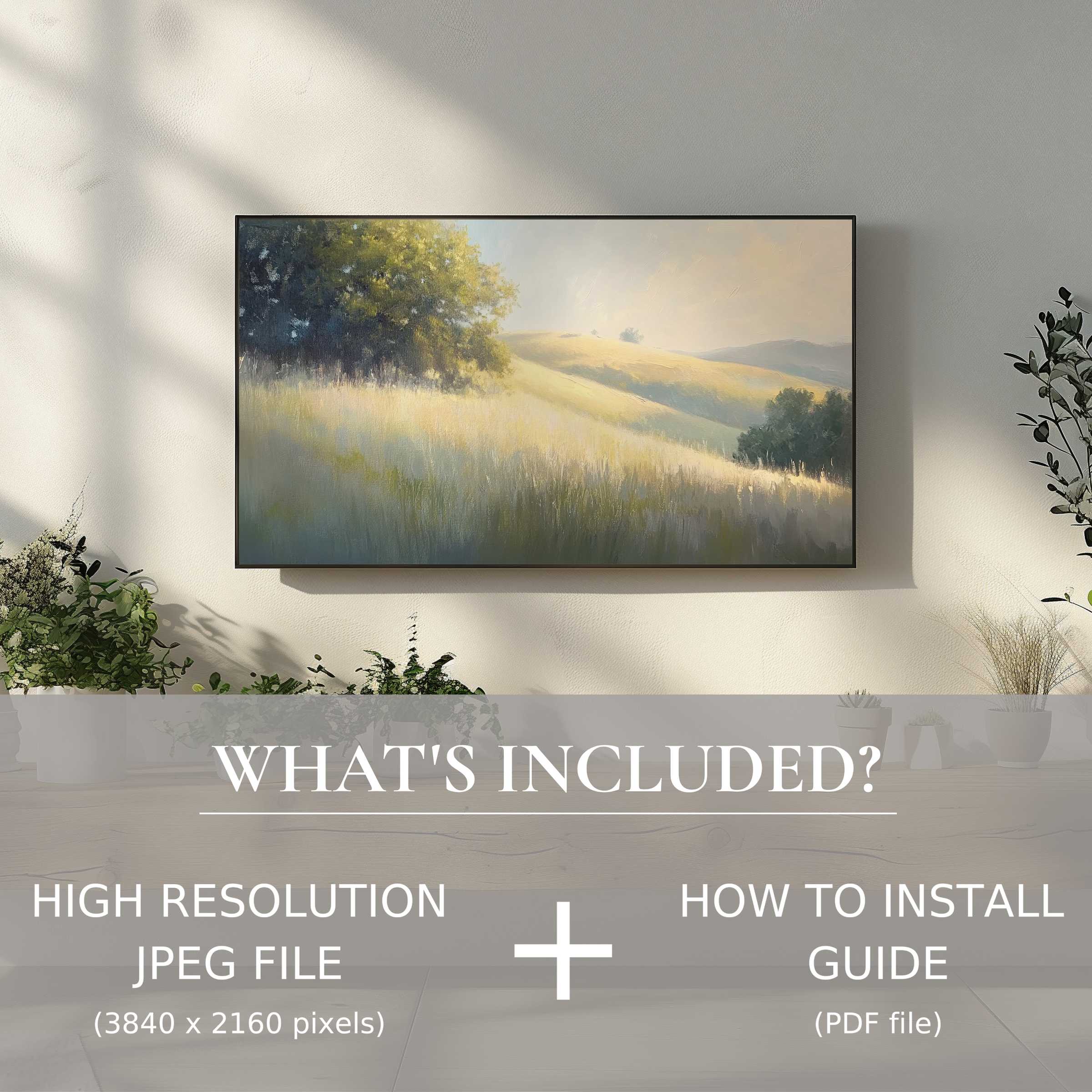 Elegant summer digital TV art download enhancing airy living spaces with easy digital use and serene landscape beauty
