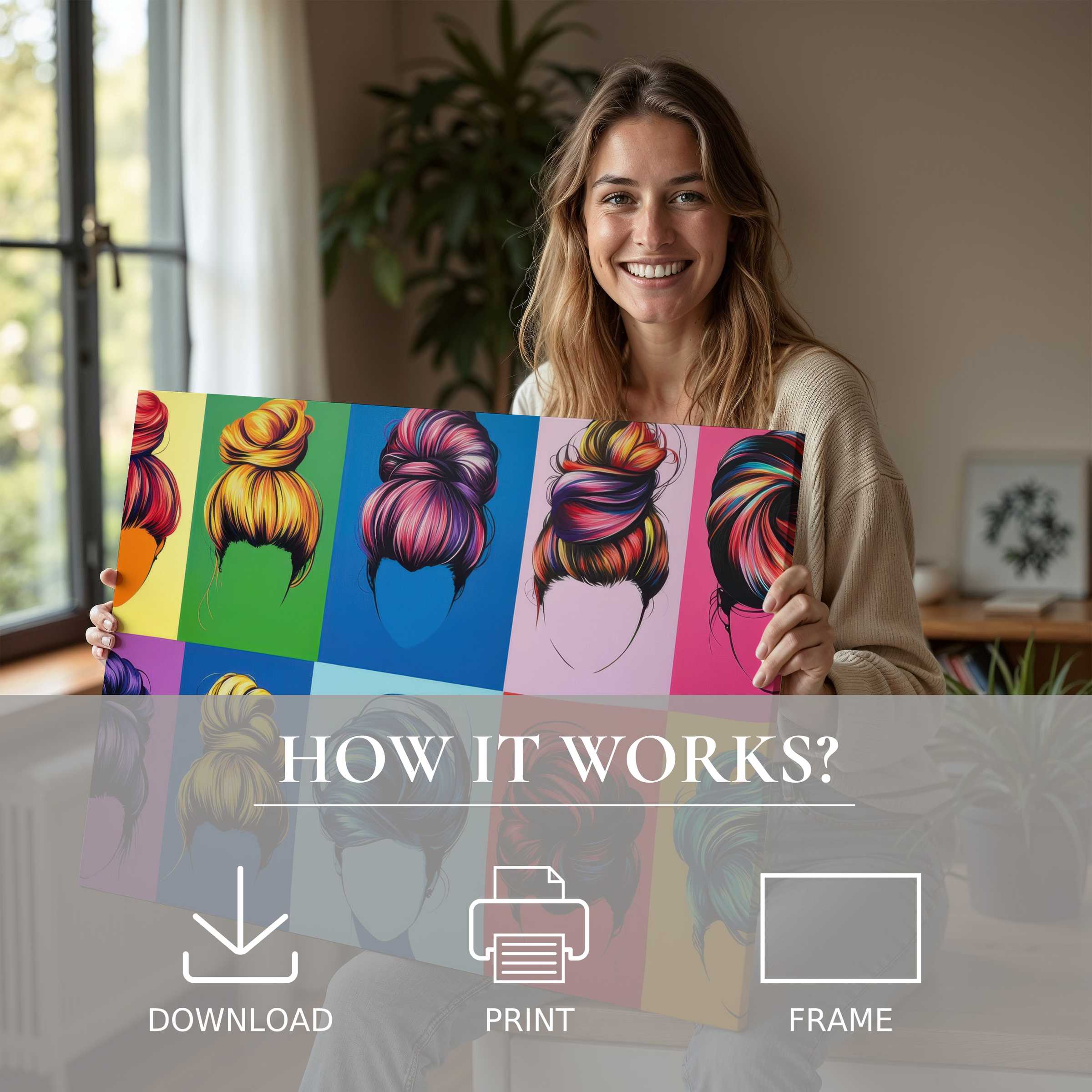 Joyful connection with vibrant pop art digital art print, transforming modern living spaces into inspiring, colorful sanctuaries