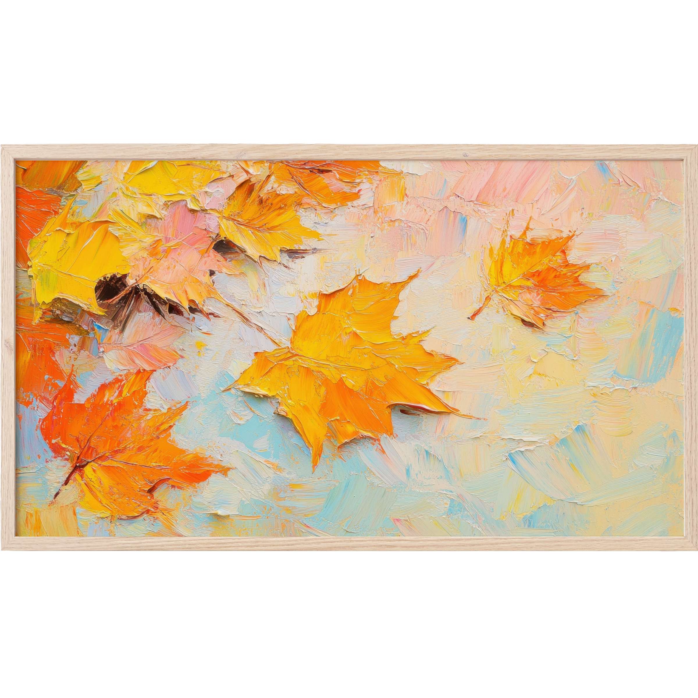 Vibrant orange and yellow autumn leaves in textured brushstrokes, elegant tree Frame TV Art for modern decor