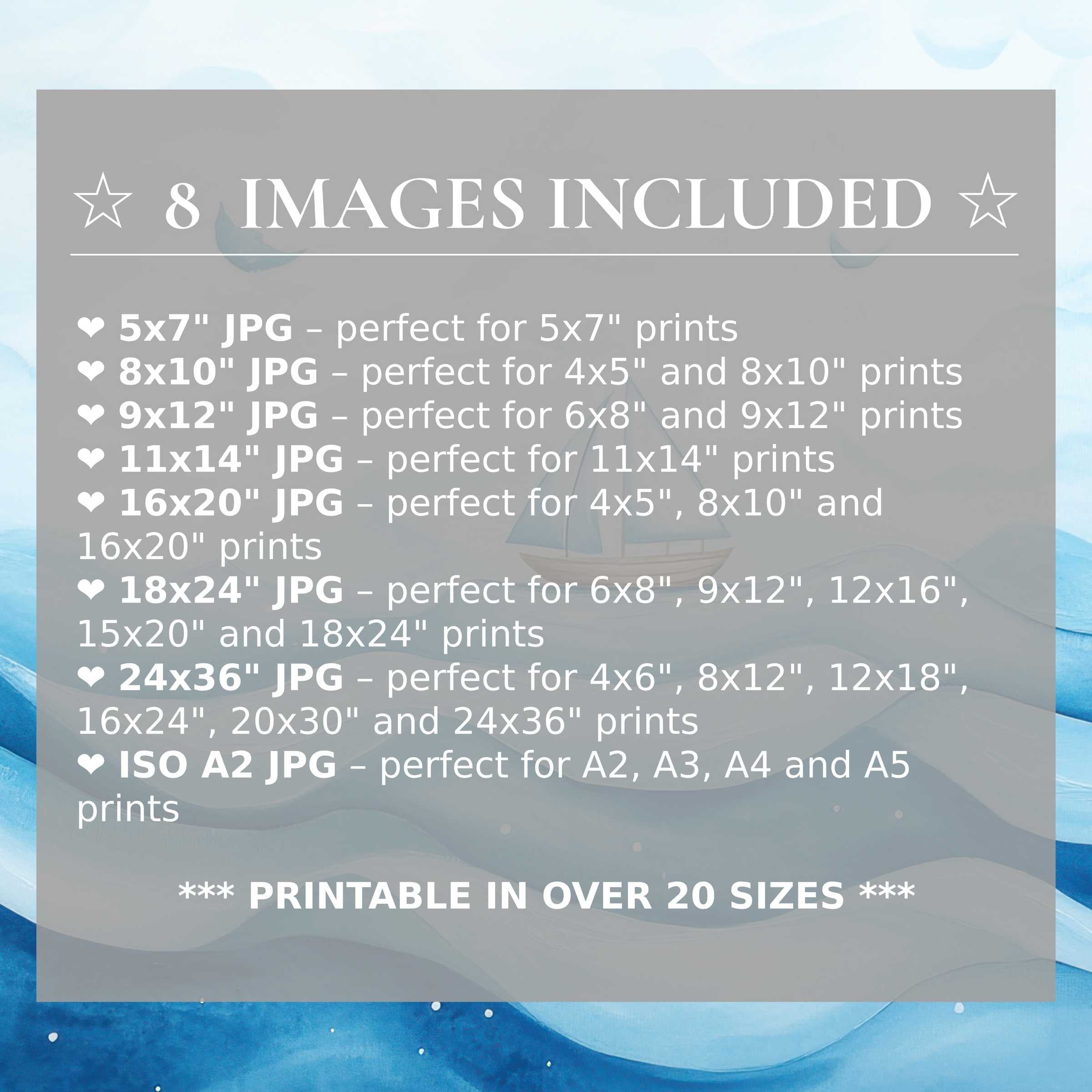 Radiant nursery digital print in soothing blues and soft neutrals, featuring 8 high-quality sizes to elevate modern interiors with refined style and versatile elegance