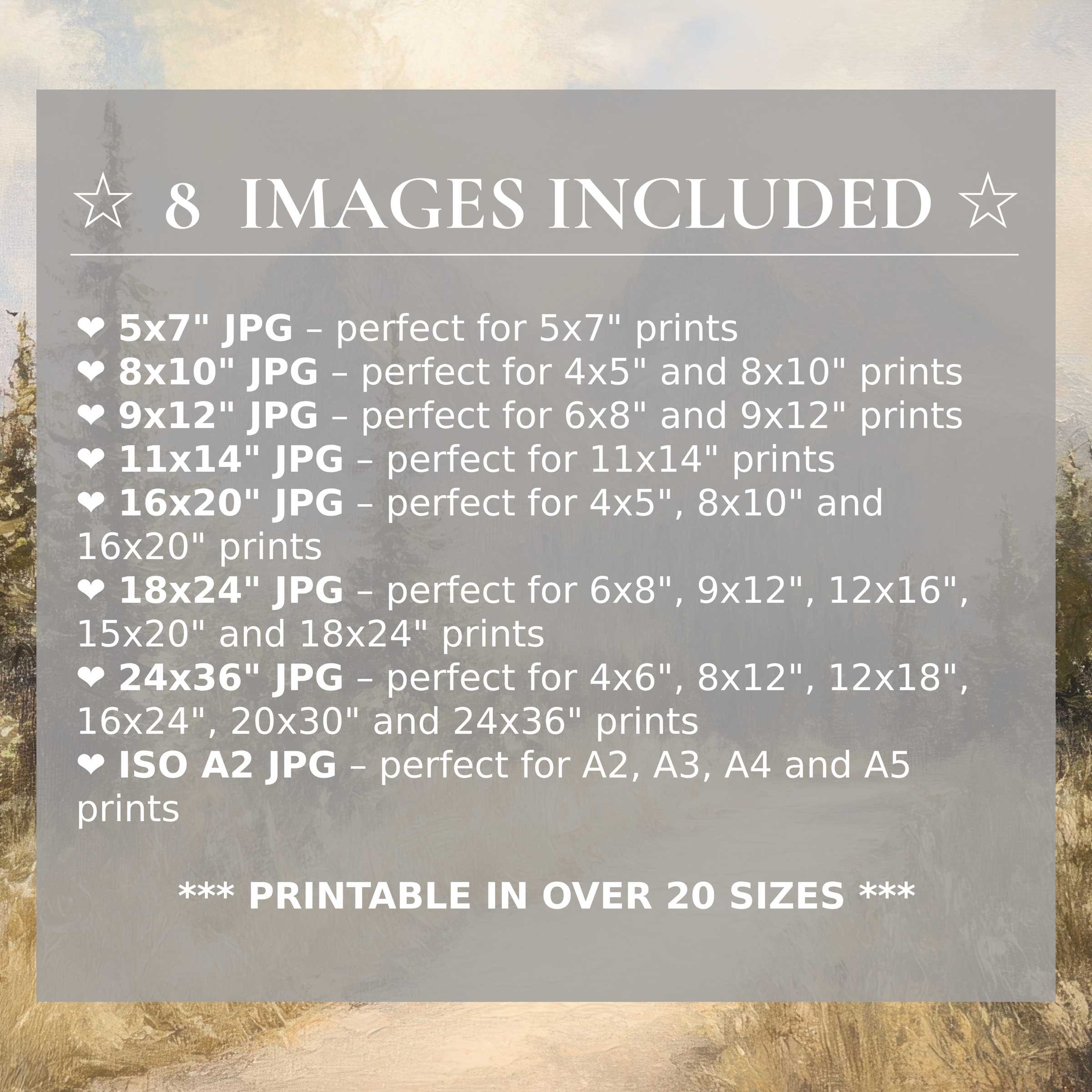 Radiant landscape digital print in muted earth tones and soft blues, offered in 8 high-quality sizes included to elevate modern interiors with timeless style and versatile elegance