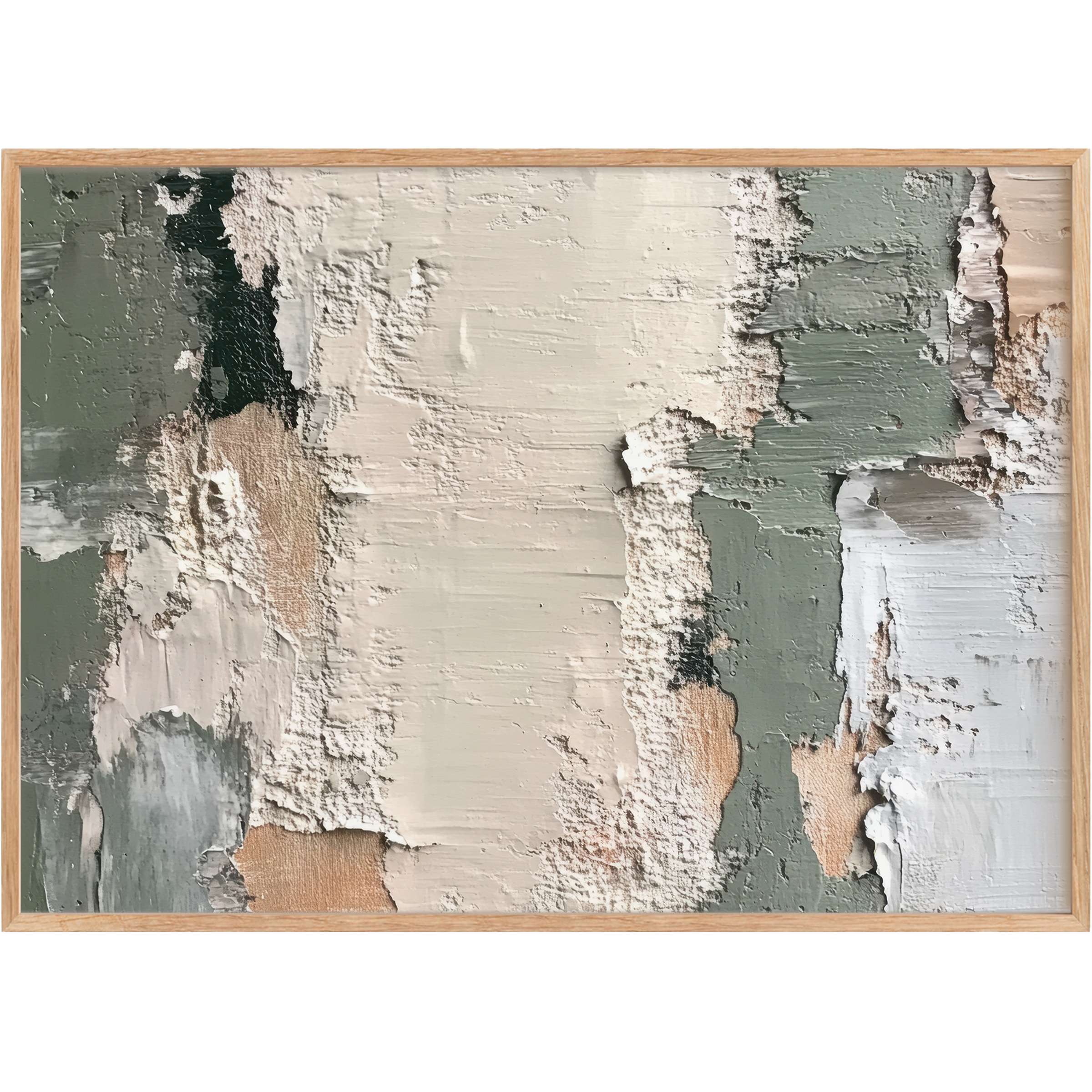 Serene abstract printable wall art in muted greens, creams, and soft taupe creates a calming, textured centerpiece for refined interiors