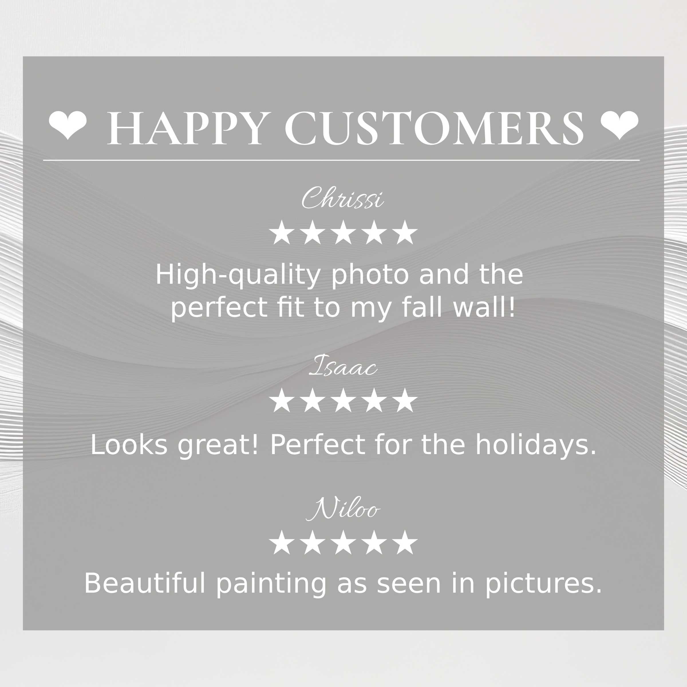 Minimalist art for Frame TV with abstract wave design; happy customer reviews build trust and highlight elegant style