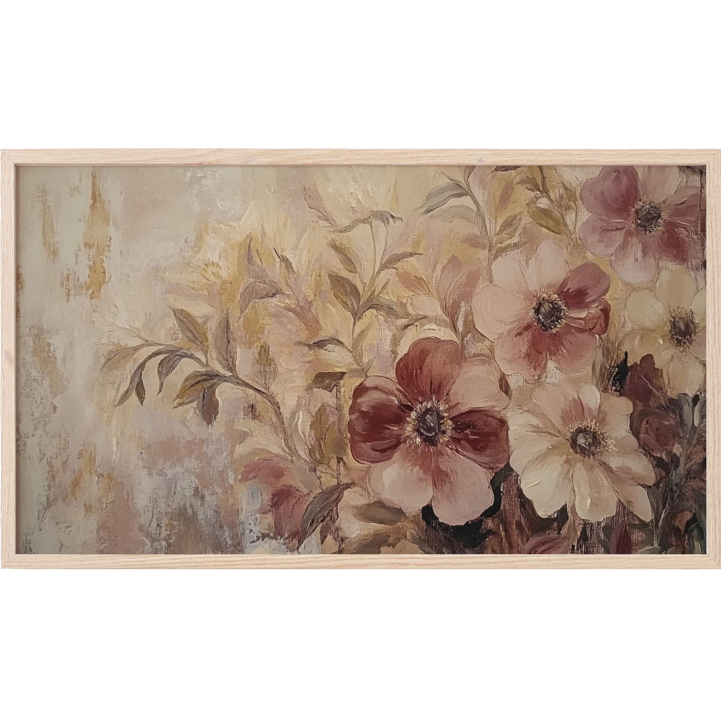 Soft floral composition in muted pinks, creams, and browns with textured brushstrokes, boho Frame TV Art