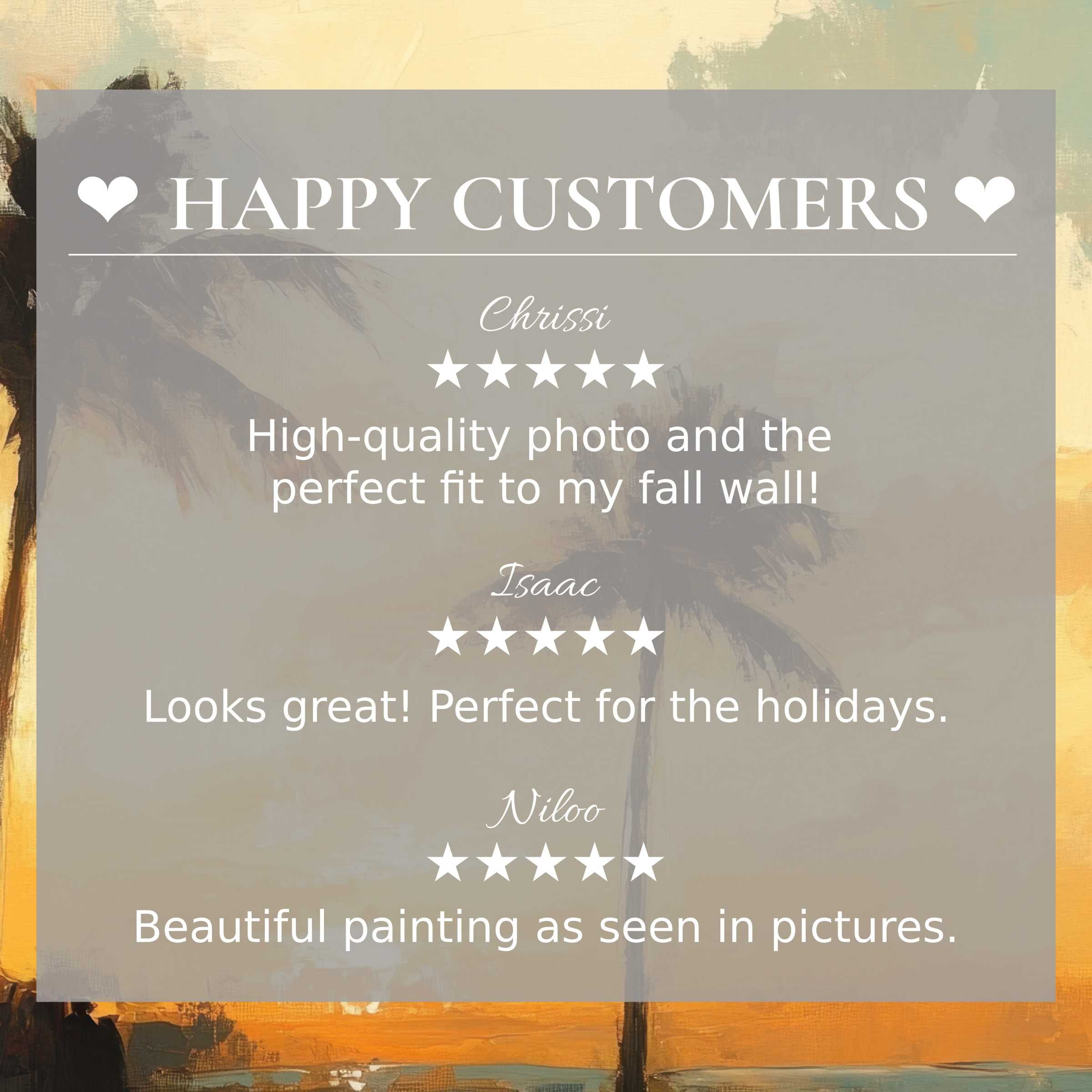 Beach art for Frame TV with abstract sunset hues, showcasing happy customer reviews that inspire trust and elegance