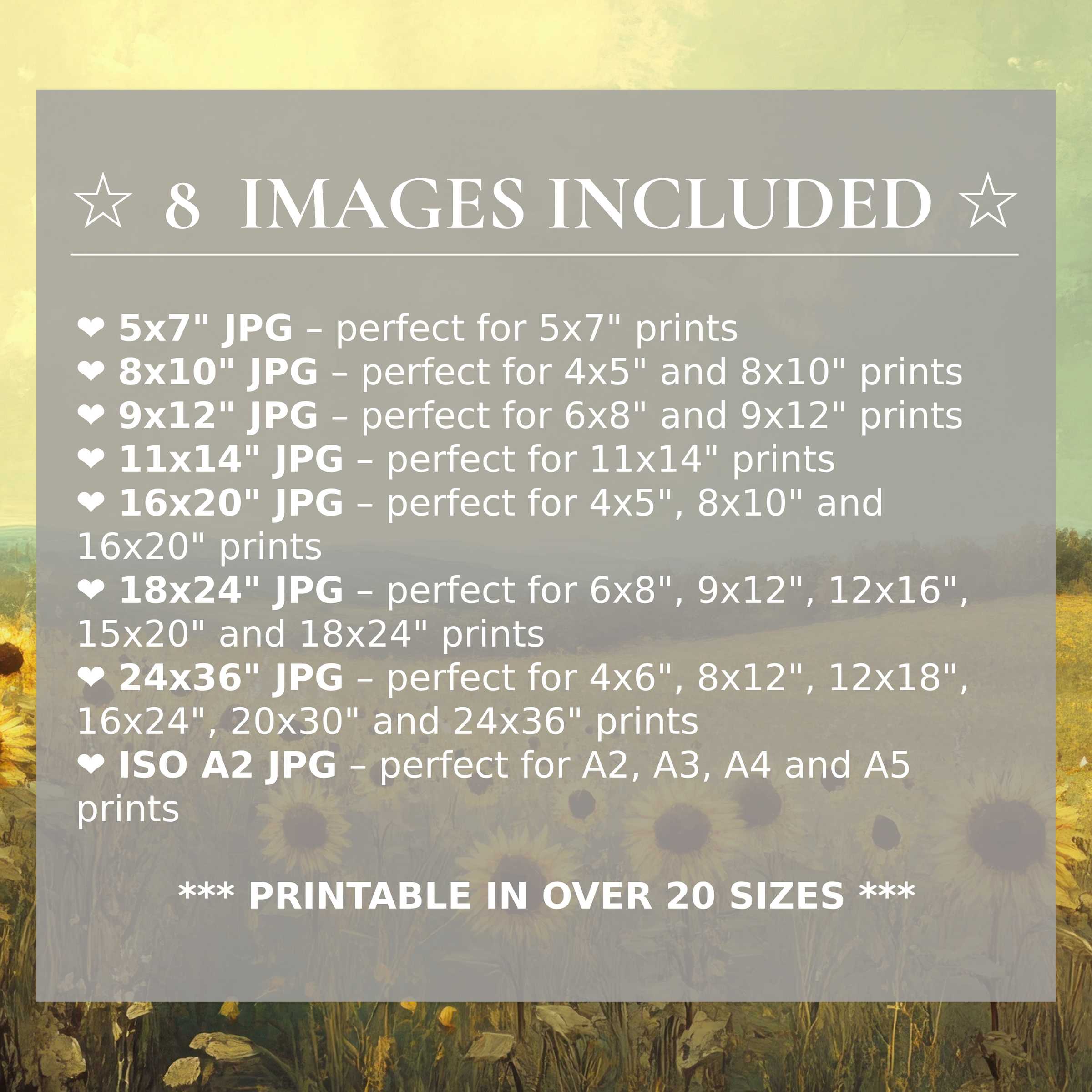 Radiant summer digital print in warm yellows and soft greens, elevating modern interiors with 8 high-quality sizes included