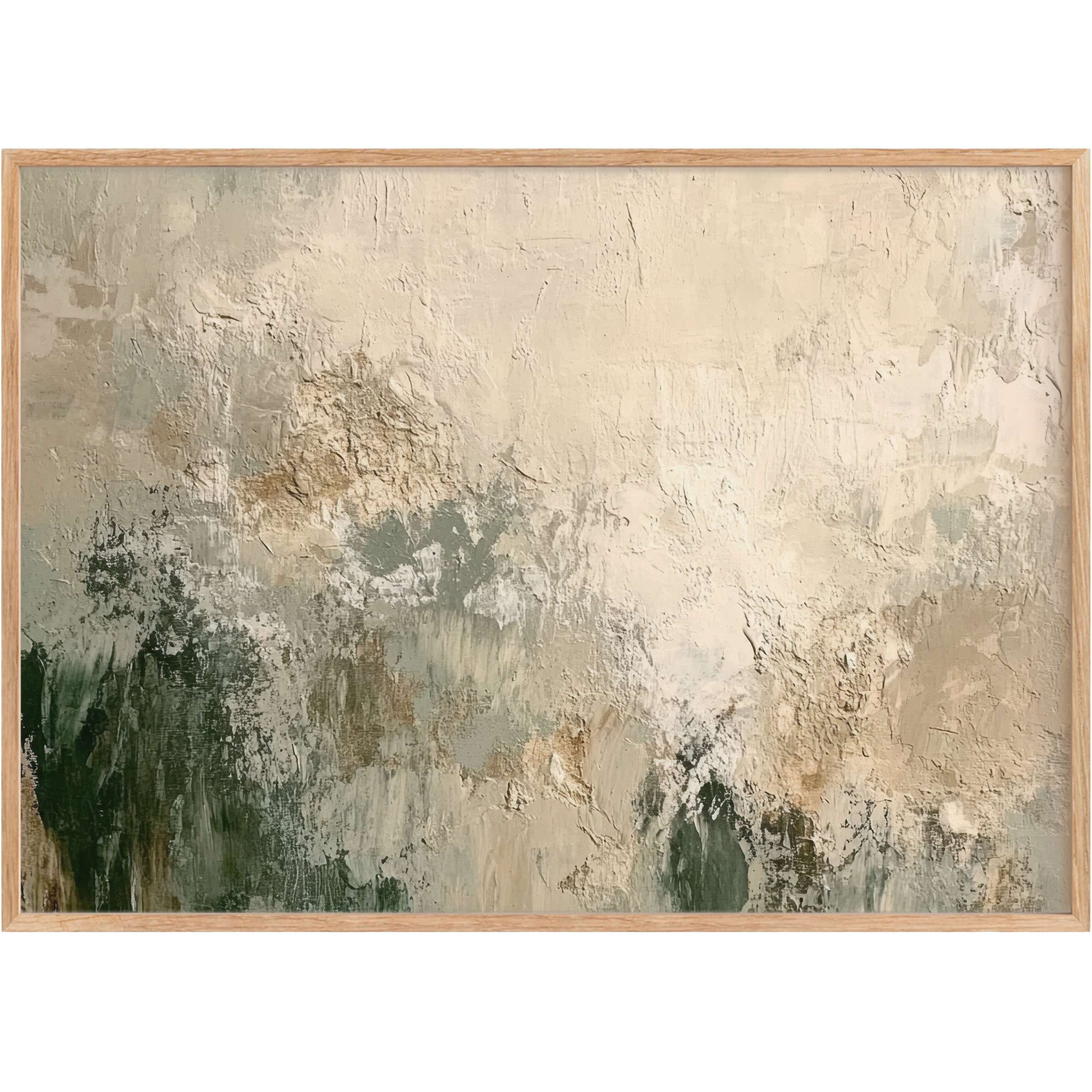 Serene abstract printable wall art blending soft beige, muted greens, and gentle textures for a tranquil, earthy ambiance
