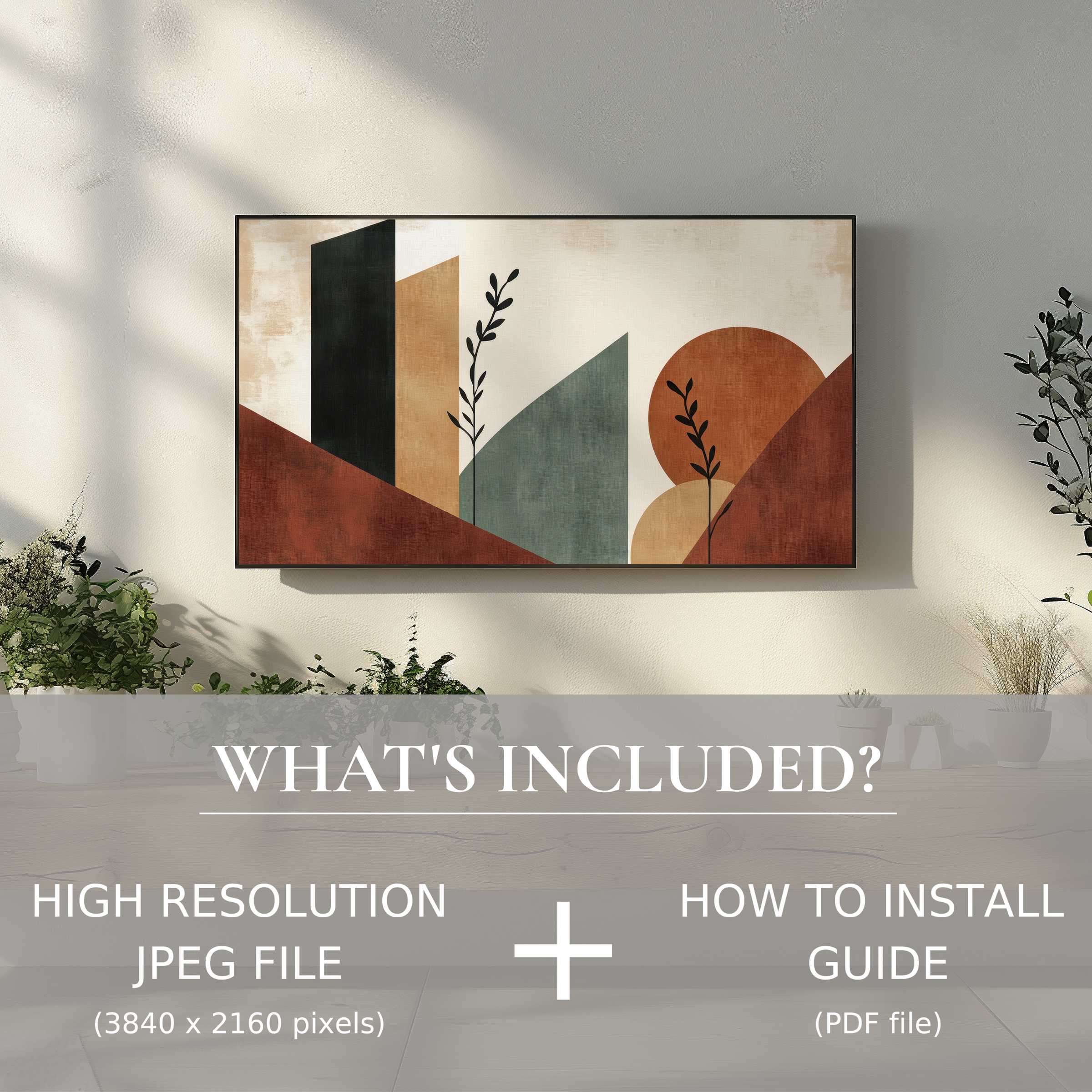 Modern digital TV art download featuring elegant abstract design, easy to use, enhancing any stylish living space