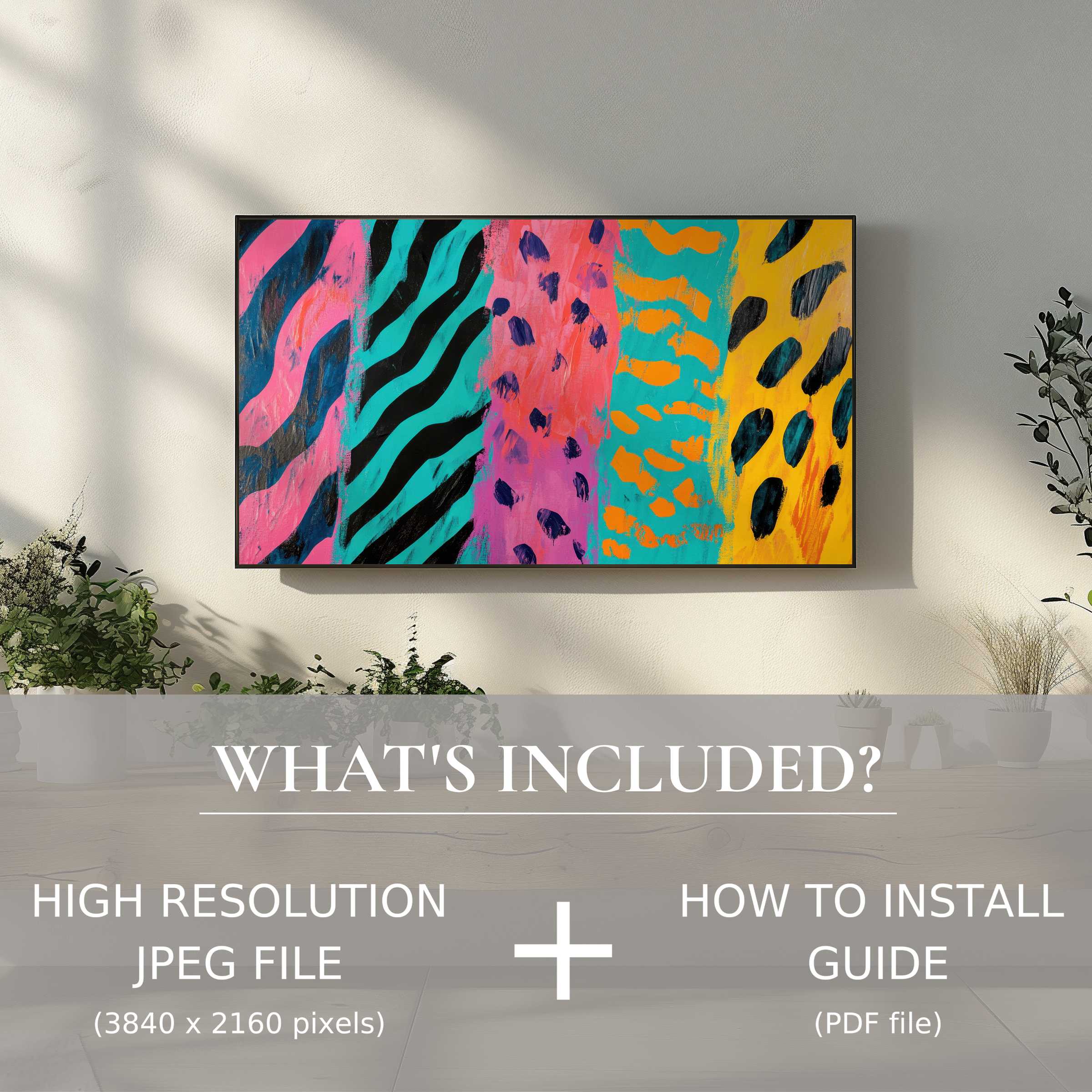 Pop art digital TV art download - vibrant, easy to use, elevating any modern living space with bold, stylish digital decor