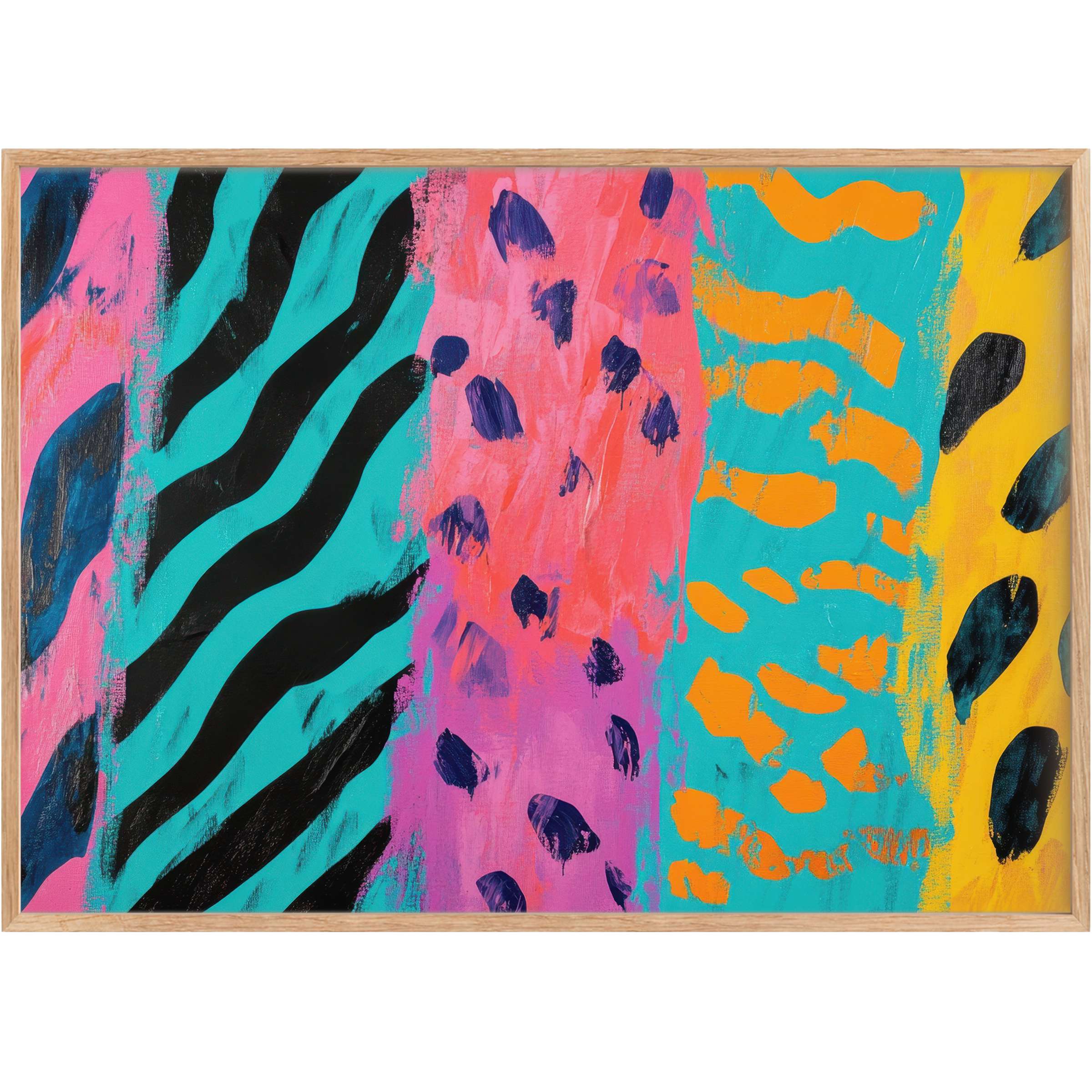 Vivid pop art printable wall art energizes interiors with bold teal, coral, and sunset hues, evoking a radiant, playful mood