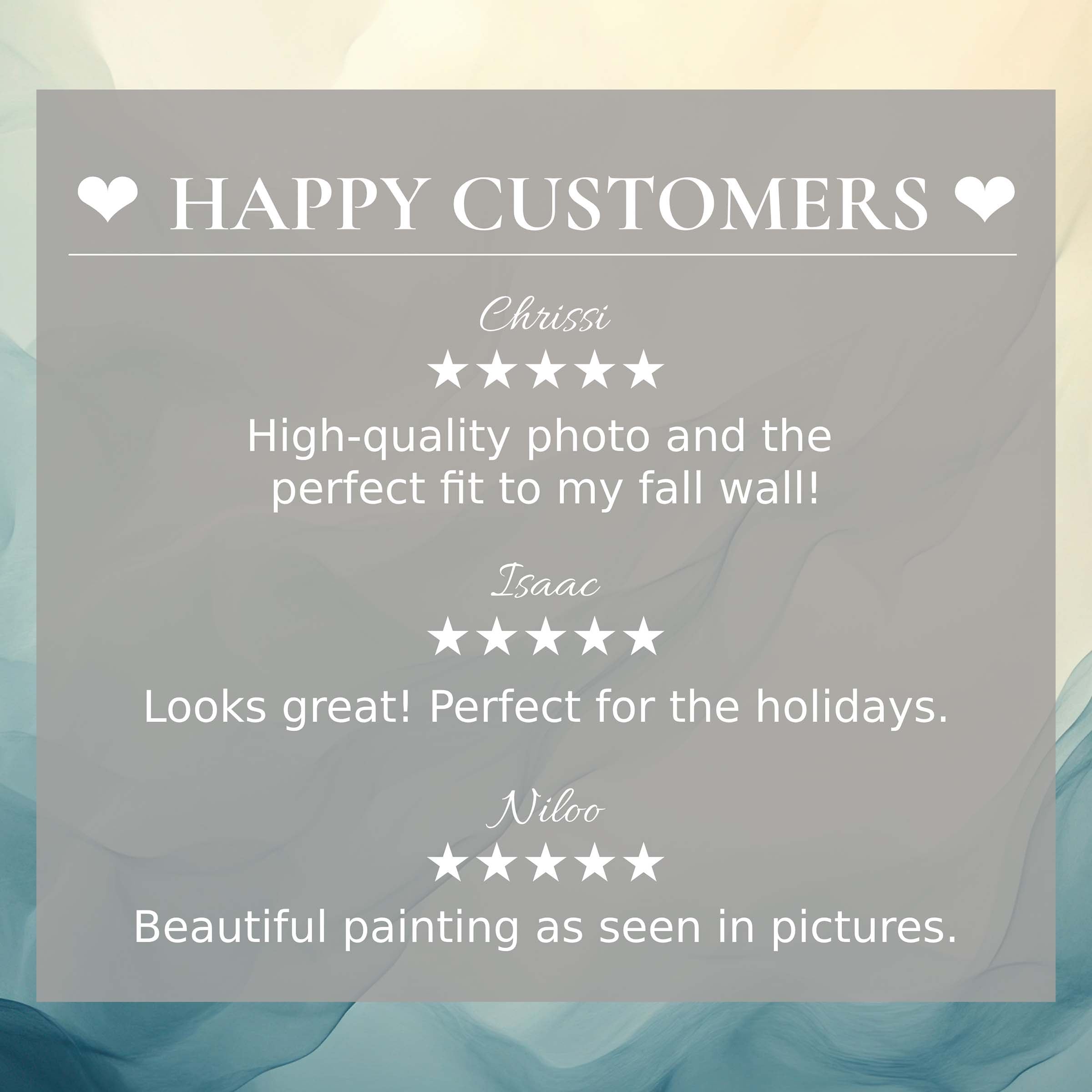 Happy Customers Abstract pastel wave backdrop with elegant five star testimonials for stylish home decor
