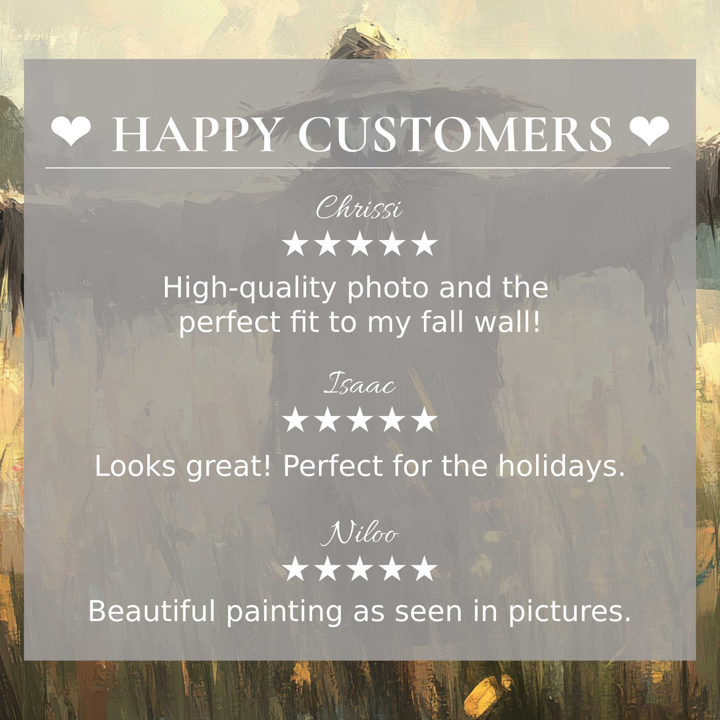 Happy Customers testimonials showcasing elegant Halloween and fall wall decor style for discerning home buyers
